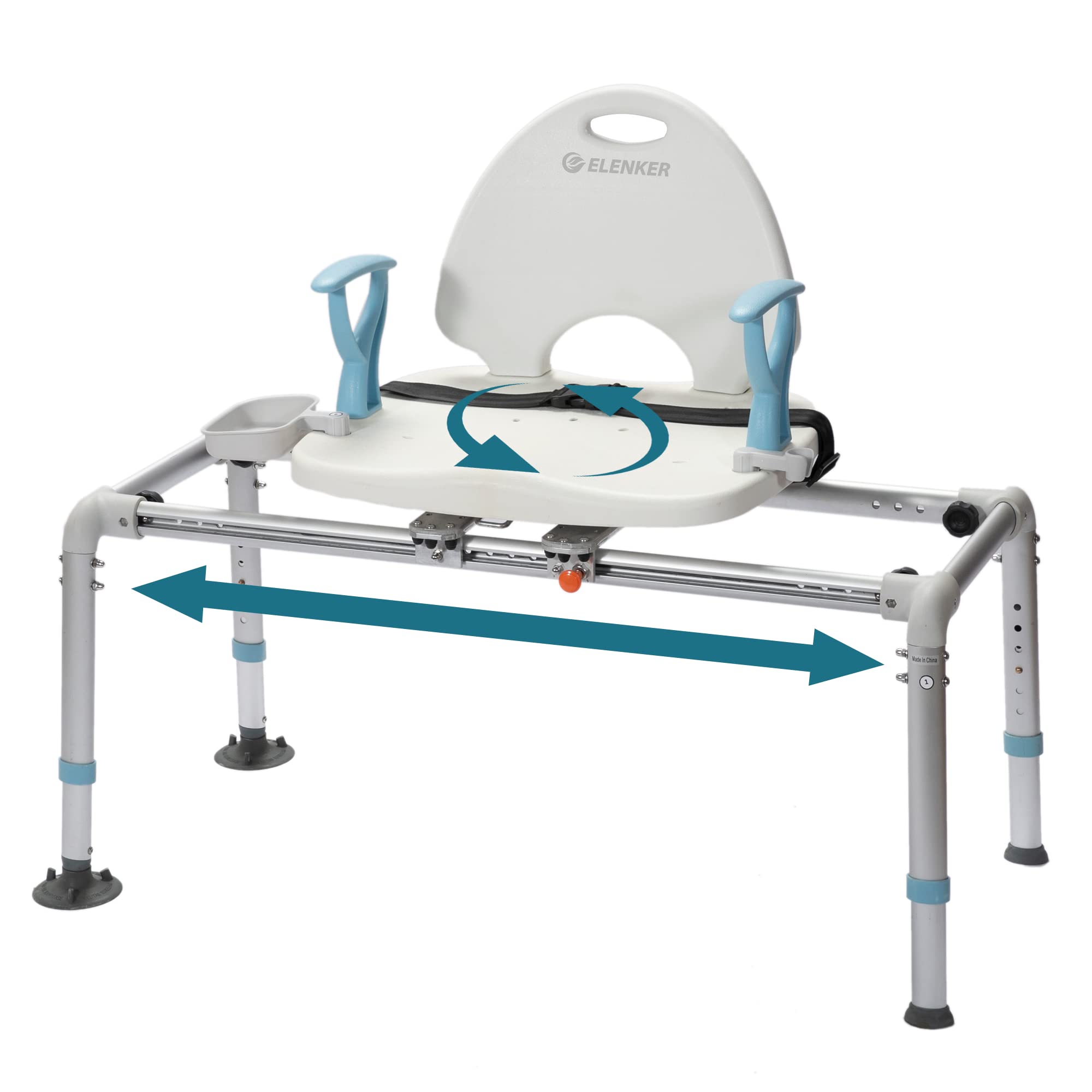 ELENKER Heavy Duty Sliding Shower Chair with Swivel Seat - Rotating Bathtub Transfer Bench for Elderly & Disabled - Non-Slip Suction Cup Bath Safety Seat - Ideal for Mobility Assistance & Bathroom Safety