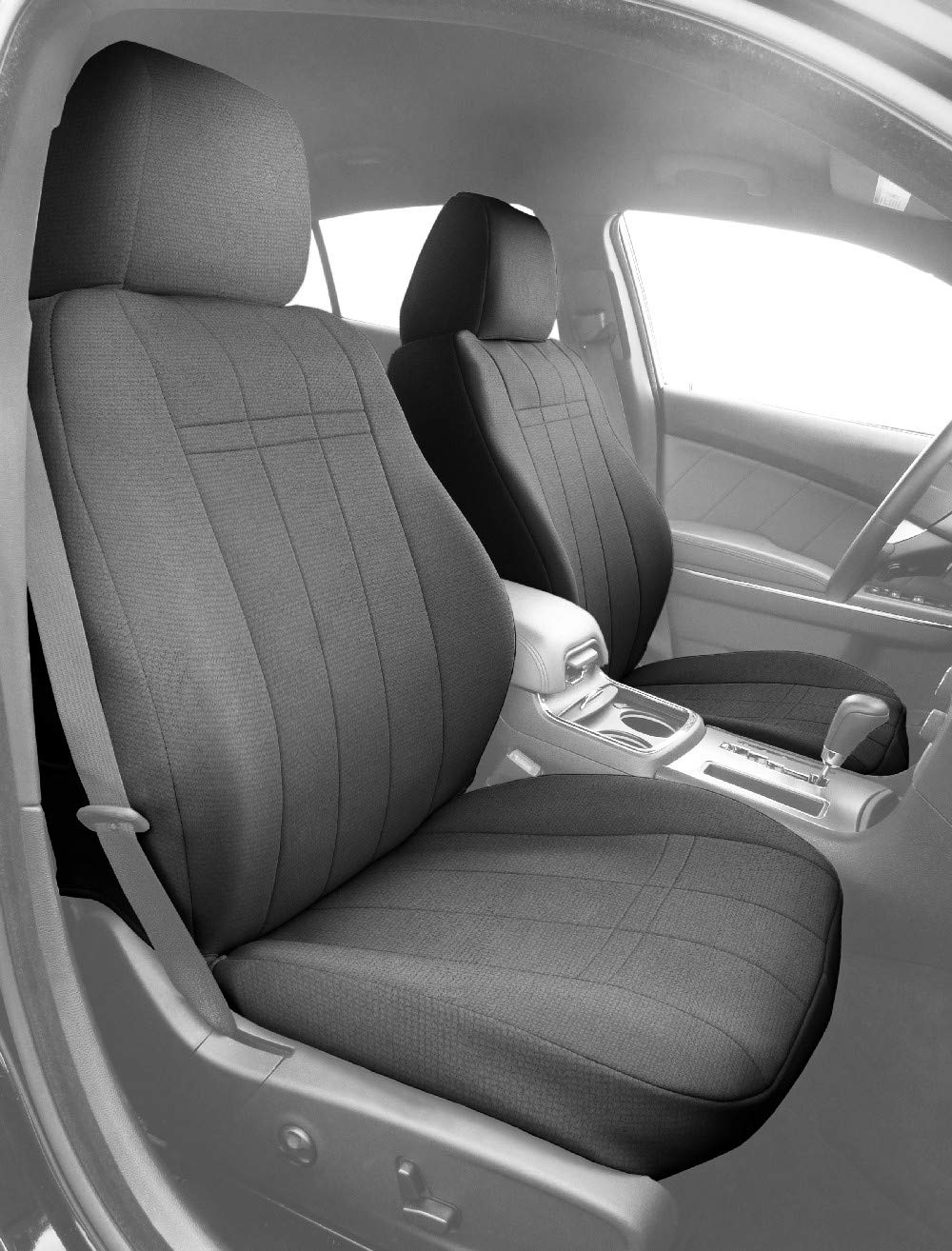 CalTrend Waterproof Car Seat Covers for 2012-2015 Toyota Tacoma - Light Grey SportsTex Fabric, Front Bucket Seat Protectors with Grey Insert & Trim (1 Set) - Easy Installation, Durable & Comfortable for Daily Commute, Road Trips & Outdoor Adventures