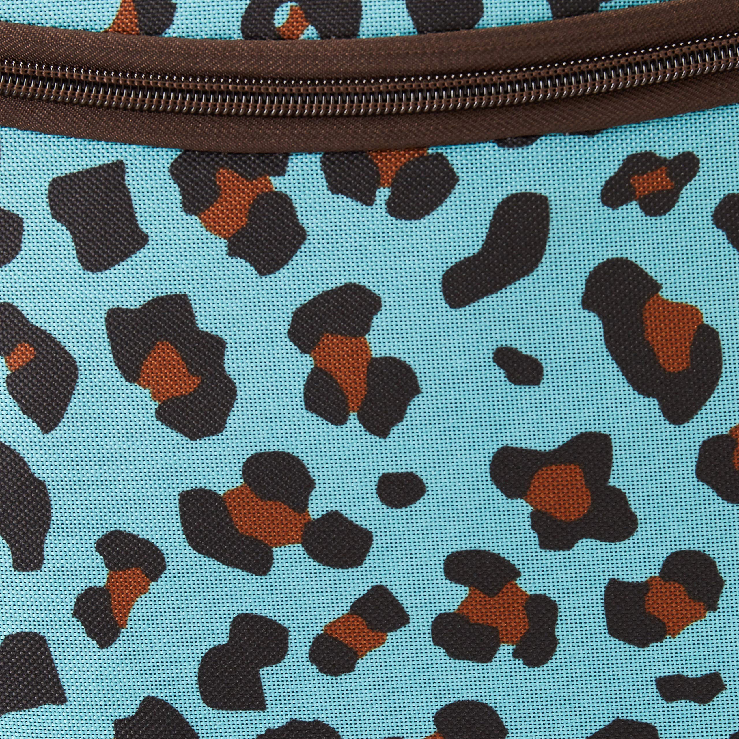 Rockland 17-Inch Double Handle Rolling Backpack - Blue Leopard Print for School, Travel & Business | Durable Carry-On Luggage with Wheels & Shoulder Straps