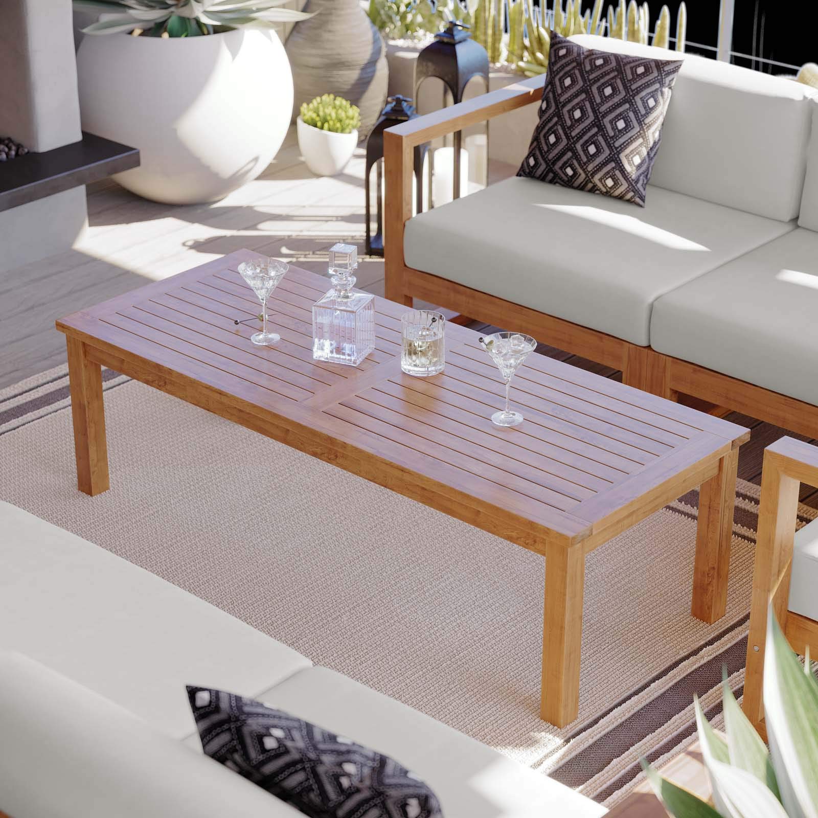 Modway Teak Wood Coffee Table for Patio - Natural Finish