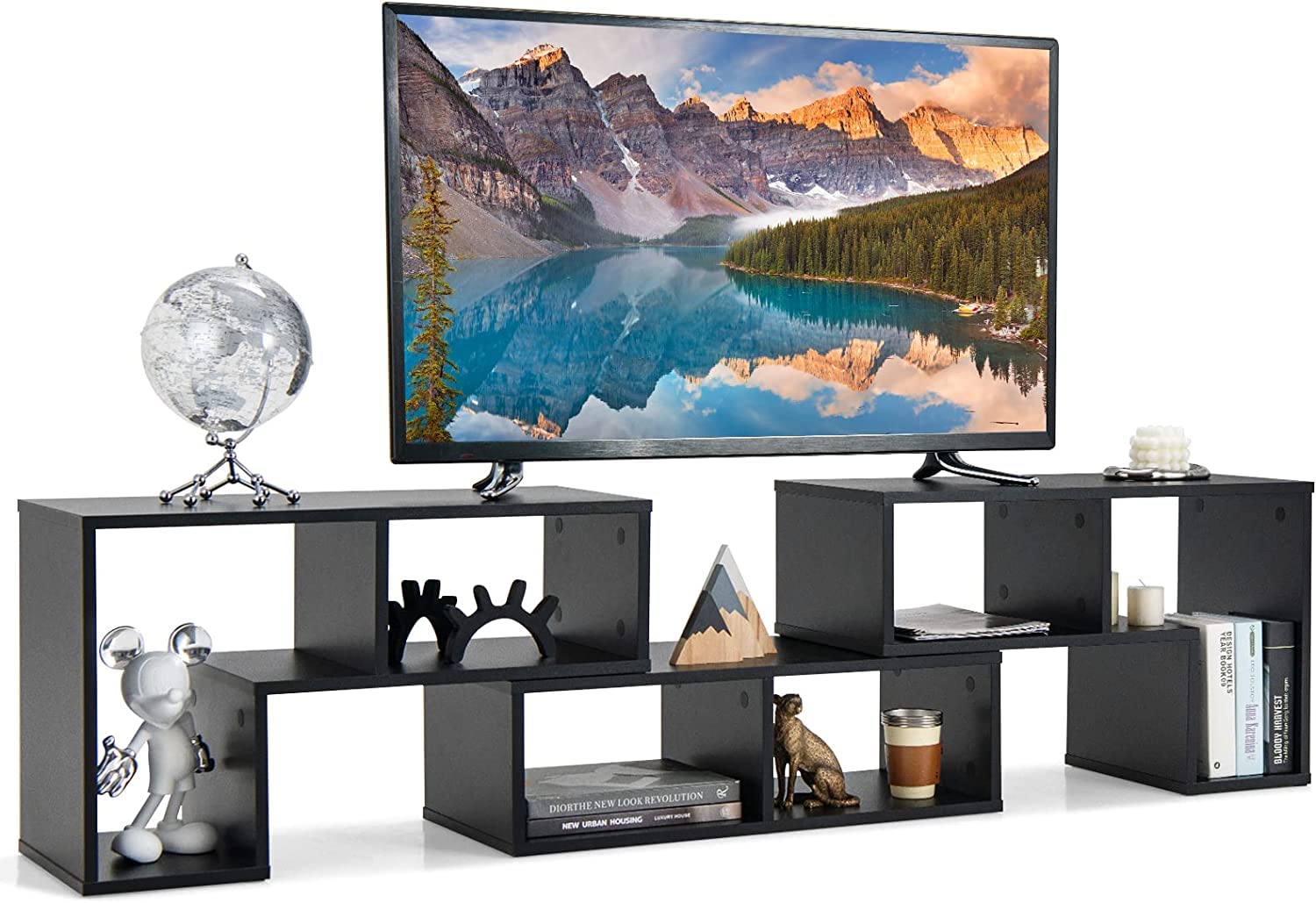 Giantex Modern 3-Piece DIY Open Bookcase Shelf Set - Black Storage & Display Console TV Stand for Living Room, Bedroom | Perfect for Organizing Books, Decor & Entertainment Systems
