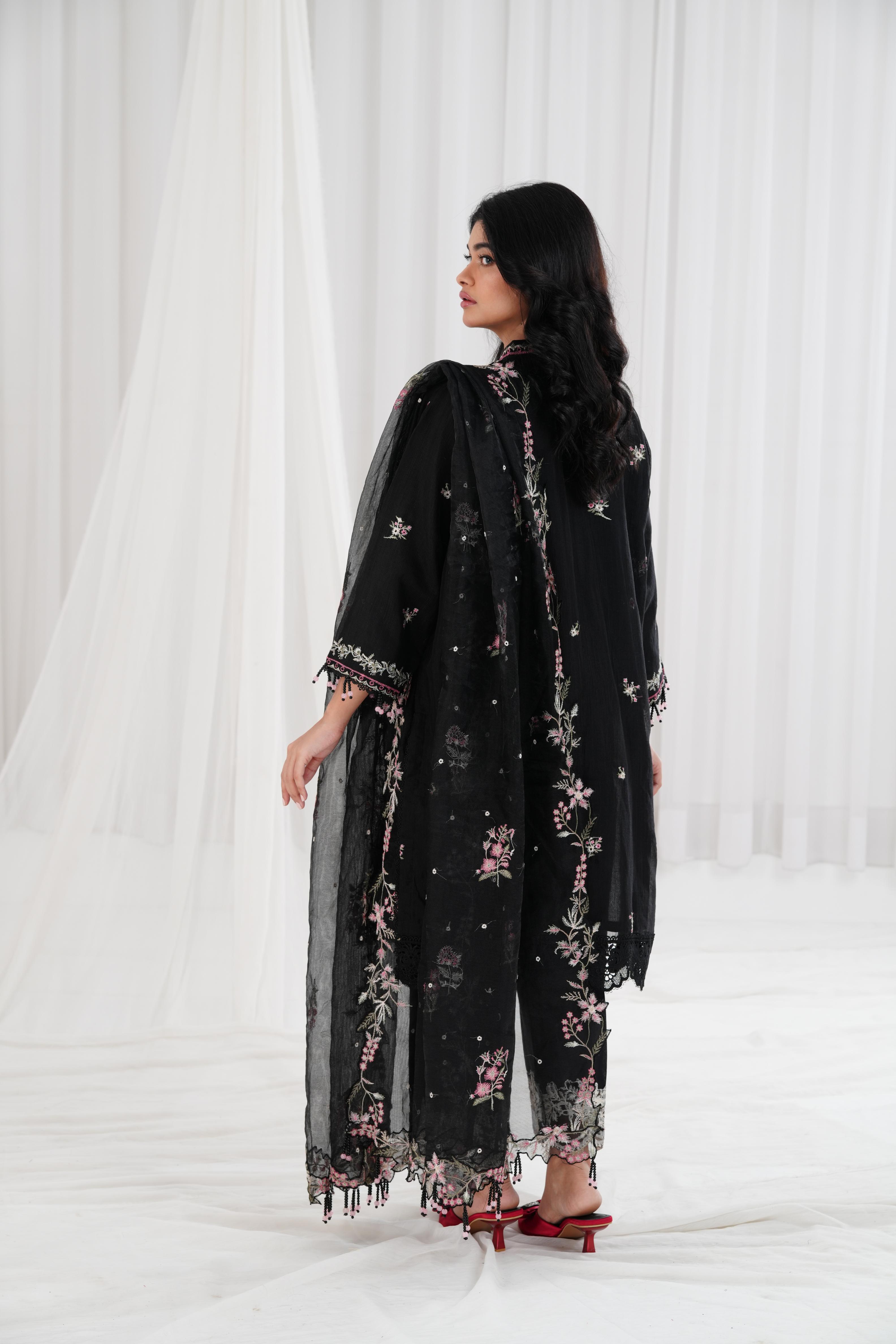 Chambray Black Stitched Suit by Sana Safinaz Muzlin 25' | Elegant Formal Wear for Weddings, Parties & Office Events