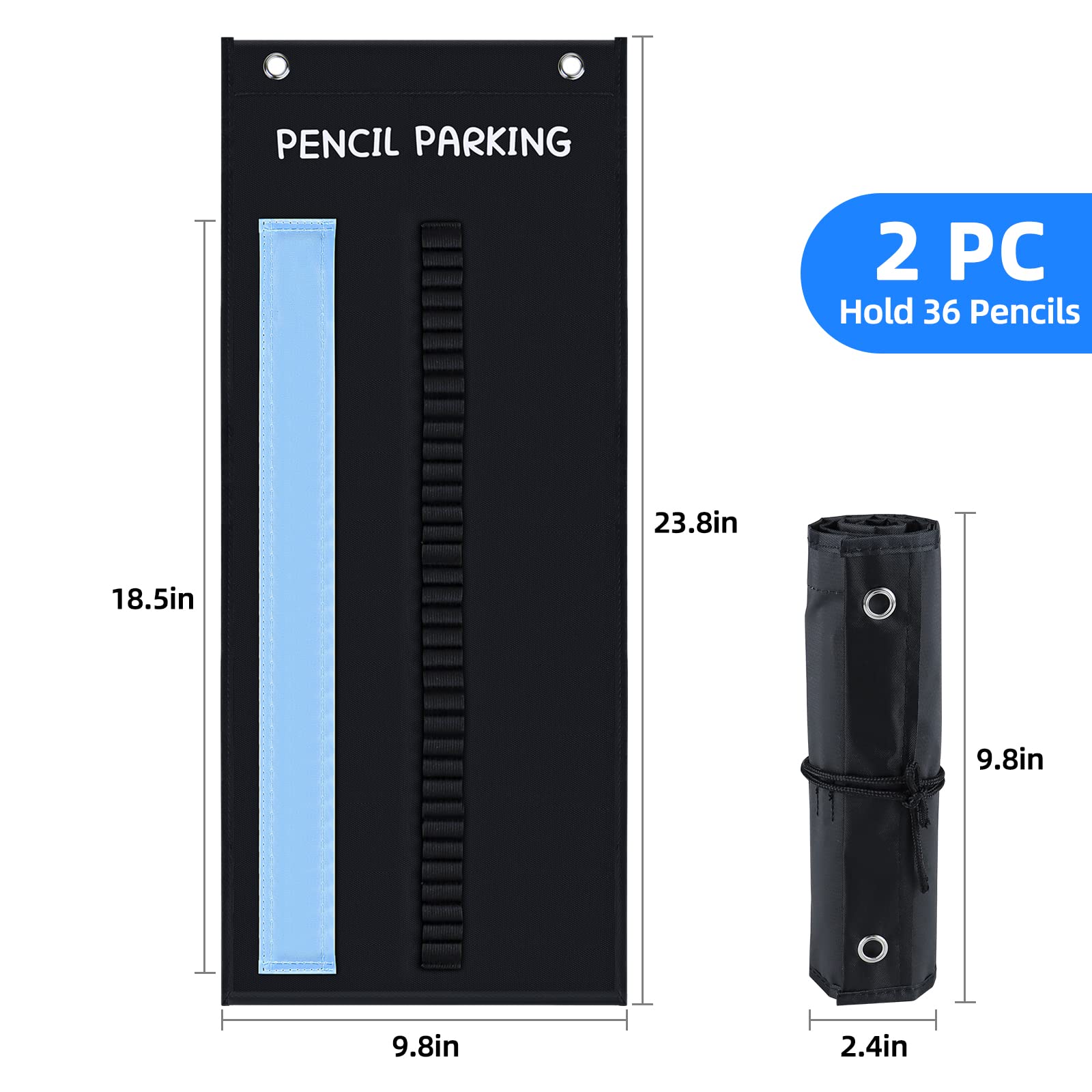 2-Pack Black Hanging Pencil Holder for Classroom - Organize Pens, Colored Pencils & School Supplies - Each Holds 36 Pencils - Perfect for Teachers, Students & Back to School Organization