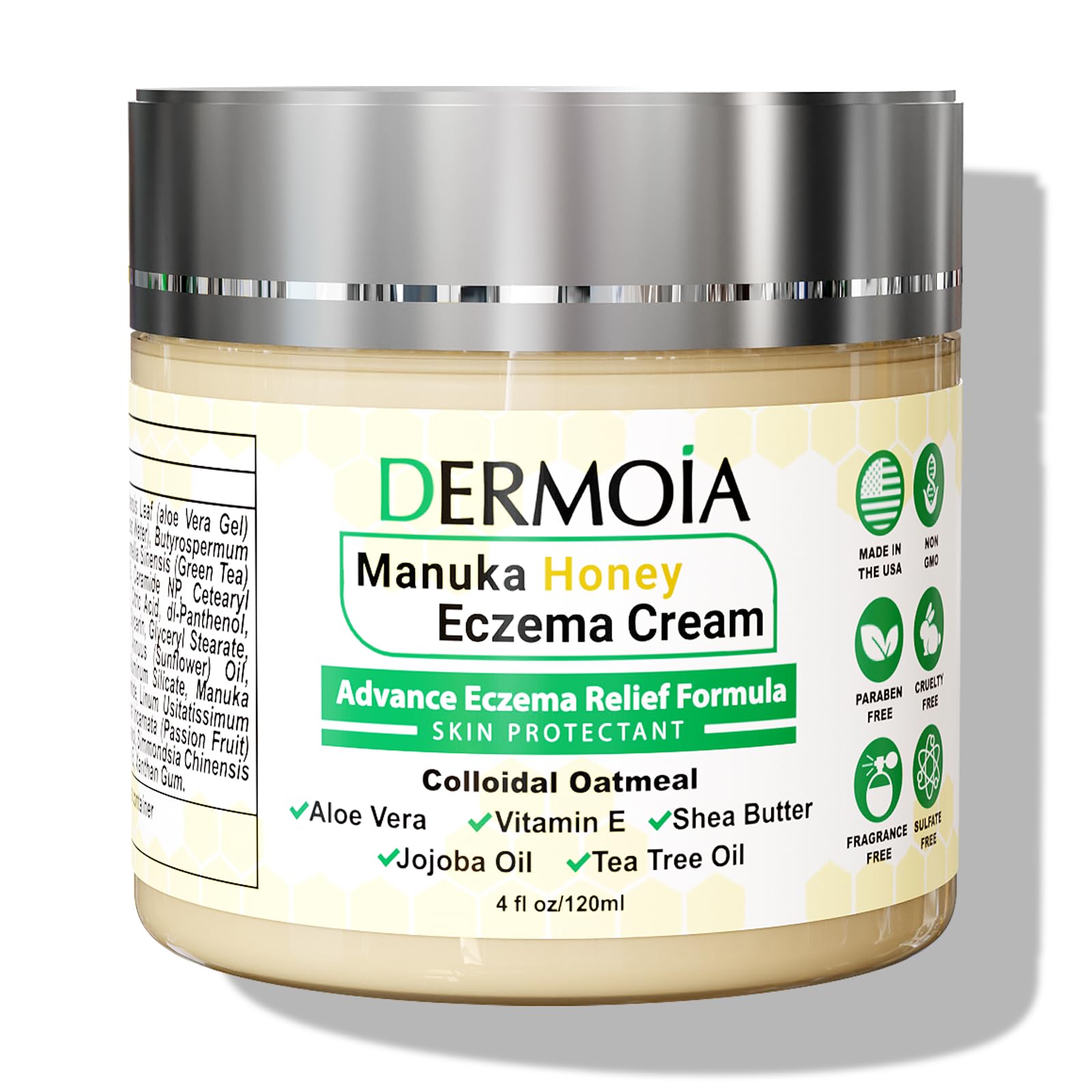 Manuka Honey Cream for Eczema & Dermatitis Relief - 4oz - Soothes Itchy Skin for Adults & Kids