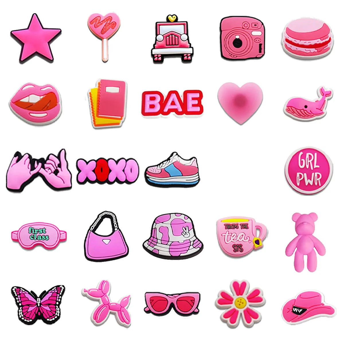 Pink Shoe Charms for Crocs - 1pc Hat, Bag, Camera & Notebook Decorative Pins - DIY Clogs Accessories for Women & Kids - Perfect for Christmas Gifts & Customizing Shoes