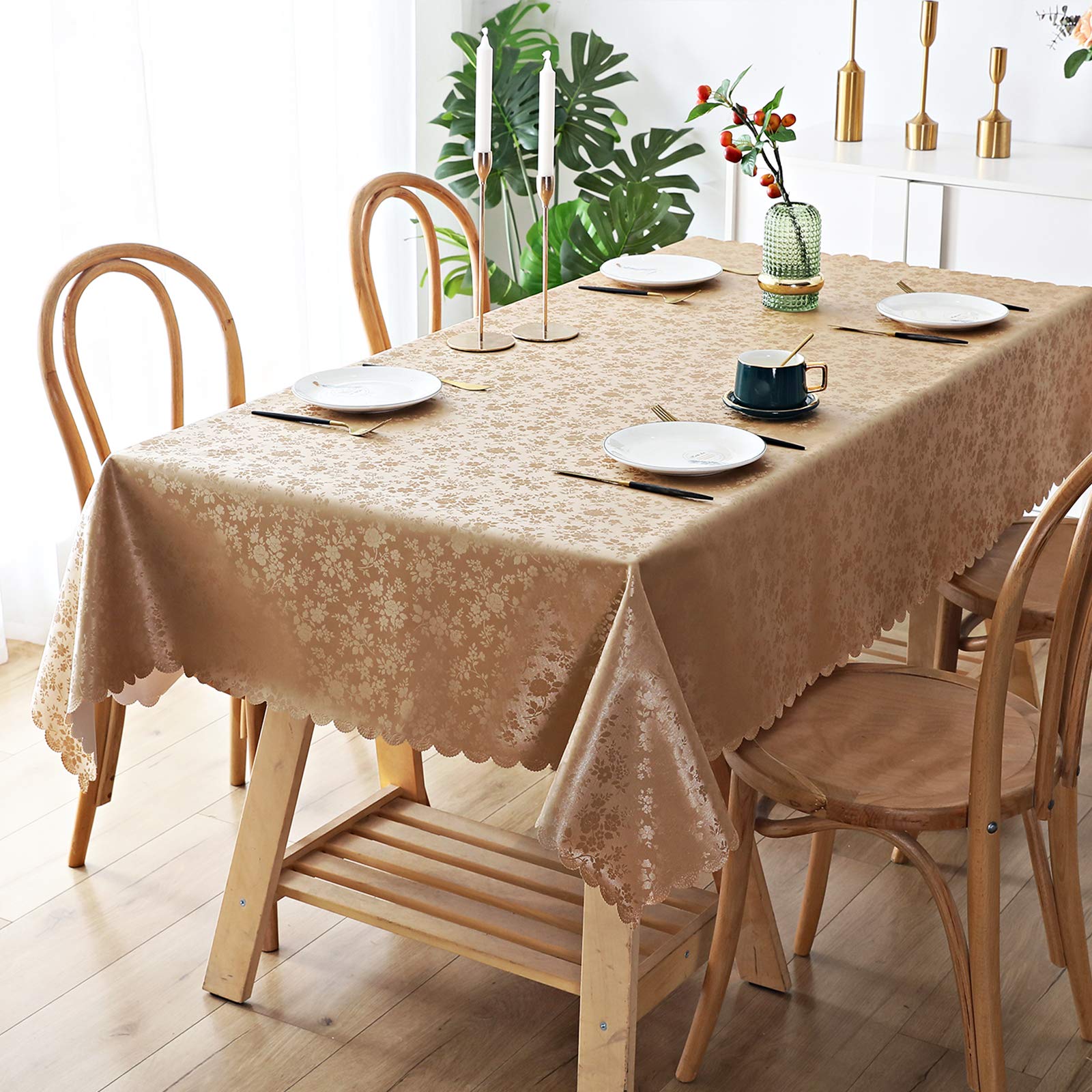 Smiry Heavy Duty Waterproof Vinyl Tablecloth, Wipeable Washable Rectangle Table Cover for Kitchen & Dining Room, Durable Brown Tablecloth 54