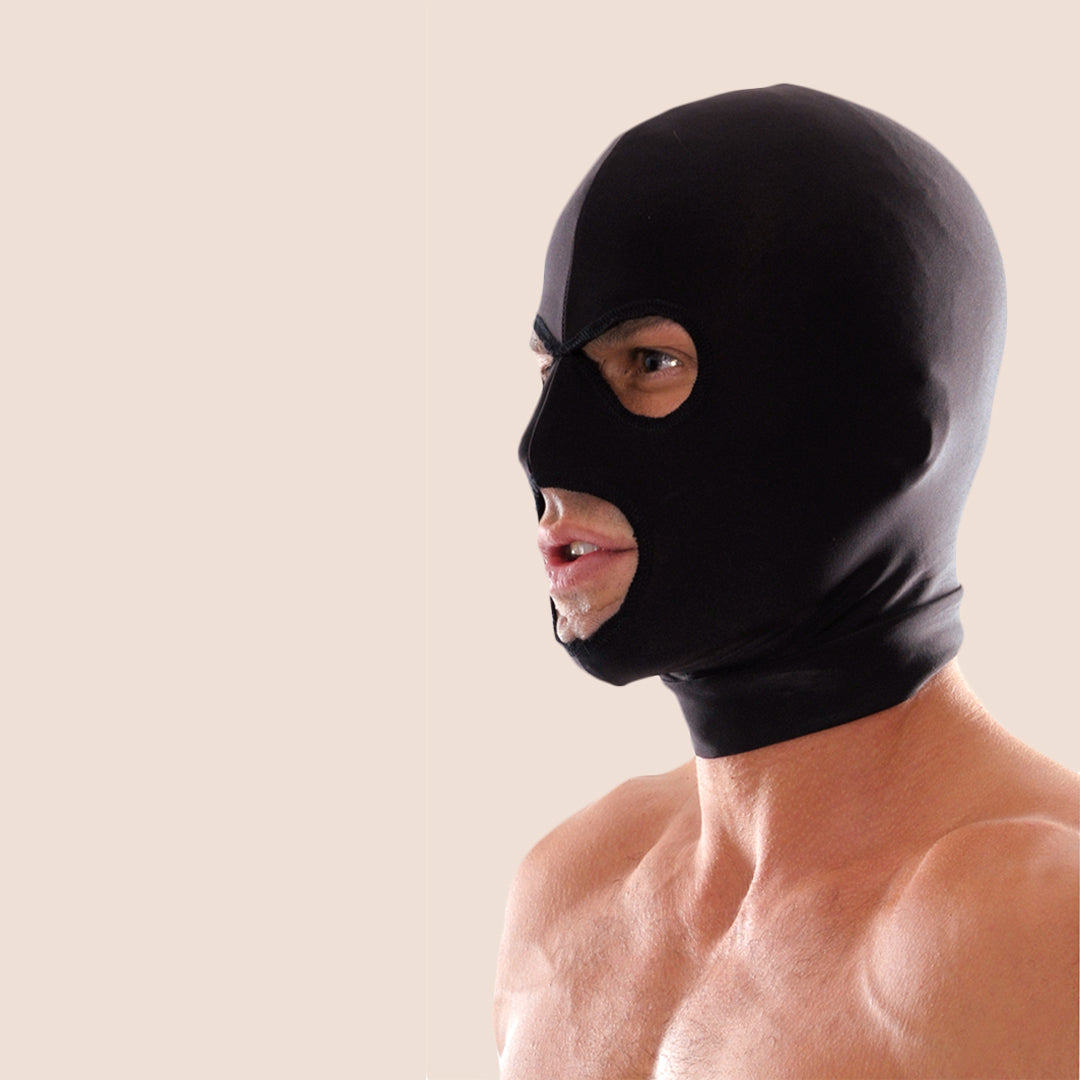 Fetish Fantasy Soft Spandex 3 Hole Hood - Breathable Full Face Mask for BDSM, Cosplay & Role Play - Perfect for Halloween, Fetish Parties & Sensual Play