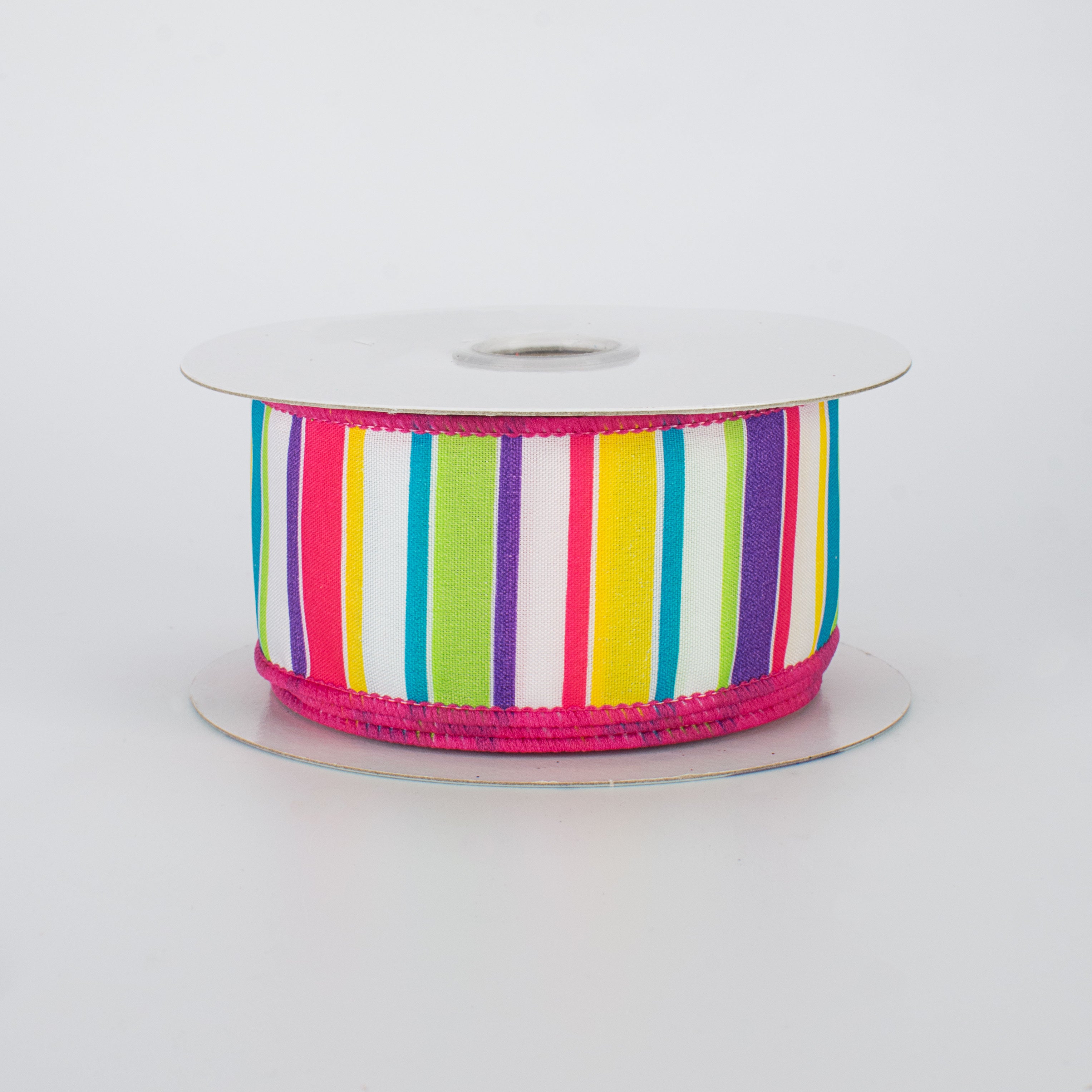 1.5 Inch Bright Multi-Colored Horizontal Stripe Ribbon - White (10 Yards) for Gift Wrapping, DIY Crafts, Party Decorations & Scrapbooking