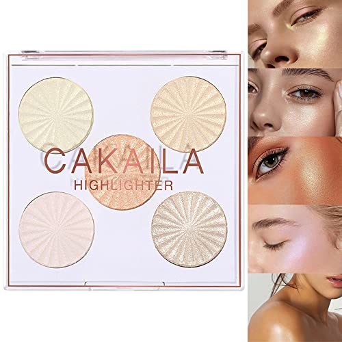 5 Colors Diamond Shimmer Highlighter & Contour Palette - Makeup Highlighting Powder Stick with Gold Bronzer & Blush | Perfect for Face Contouring, Cheekbone Highlighting & Evening Makeup Looks