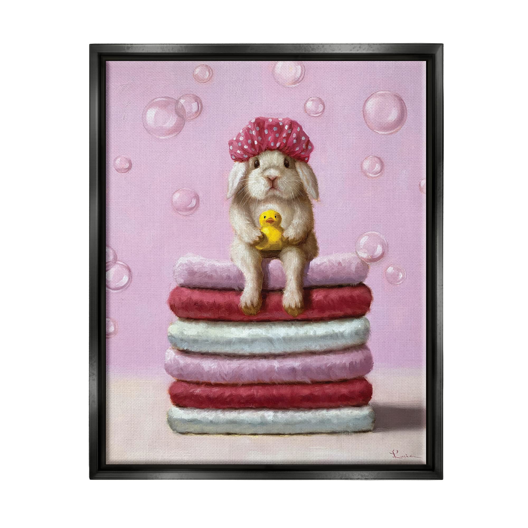 Stupell Industries Cute Baby Rabbit on Bath Towels with Soap Bubbles - Adorable Nursery Decor by Lucia Heffernan - Perfect for Baby Showers, Kids' Bathrooms & Cozy Nursery Accents
