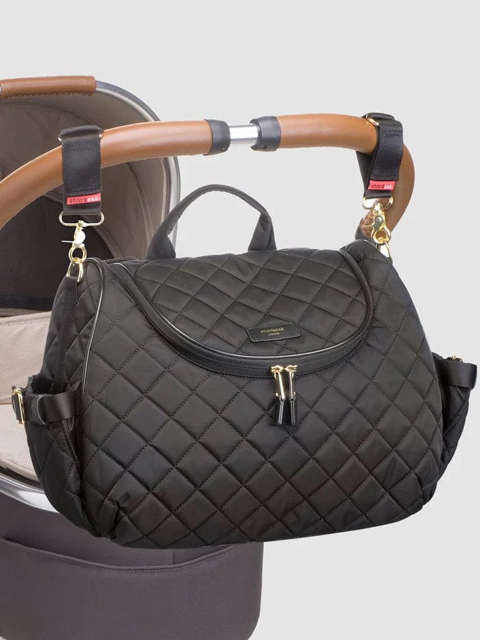 Storksak Poppy Luxe Diaper Bag - Premium Black Scuba Changing Tote for Moms | Perfect for Travel, Daycare & On-the-Go Parenting