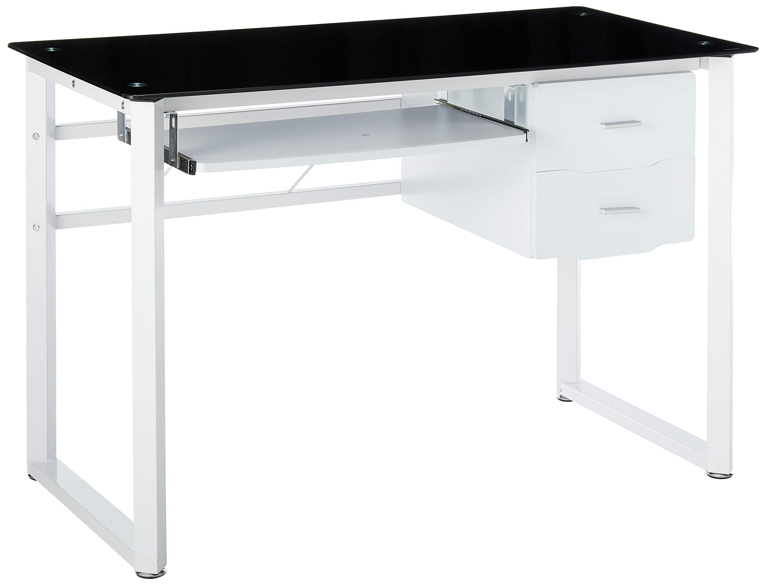 Christopher Knight Home Reeve Tempered Glass Computer Desk - Black & White Modern Writing Desk for Home Office, Gaming & Study Workspace