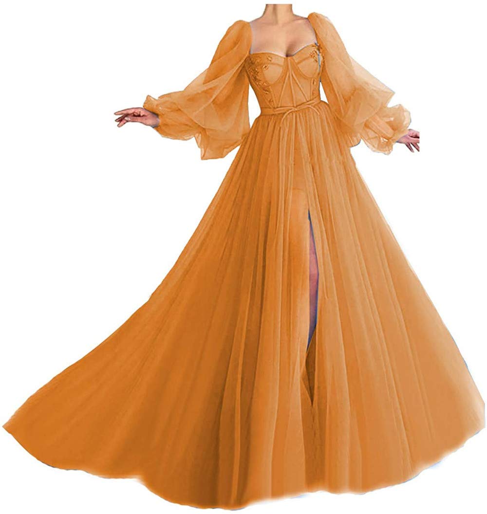 Elegant Puffy Prom Dresses for Women - Long Sweetheart Neckline Tulle Ball Gown with Sleeves | Formal Evening Gown for Homecoming, Wedding, Quinceañera & Special Occasions