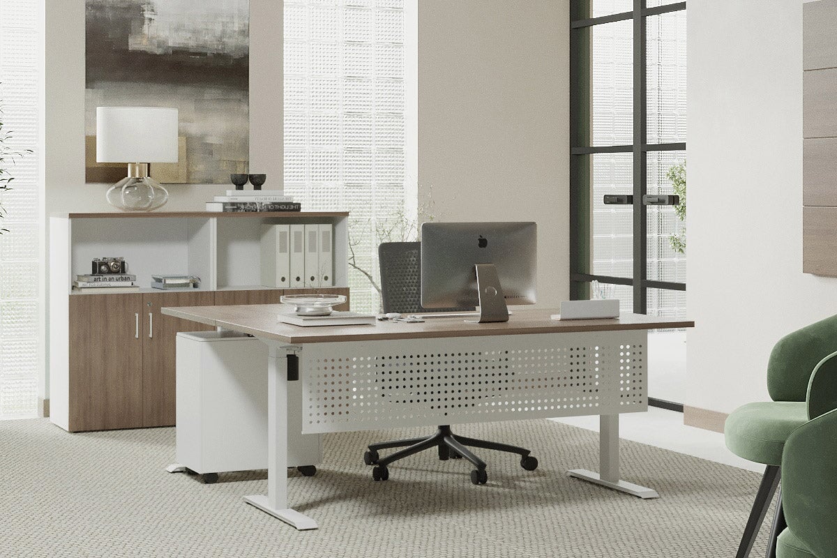 Adjustable Corner Workstation with White Frame - 1400L x 1550W RHS Desk with Cable Management Scallop | Perfect for Home Office, Gaming Setup & Workspace Organization