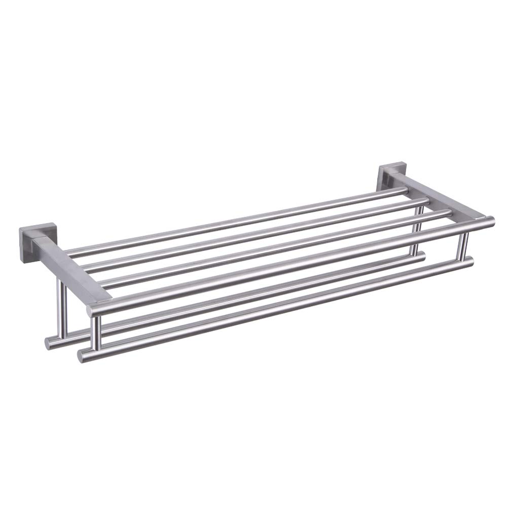 GERZWY 24-Inch Stainless Steel Bathroom Towel Rack with Double Bars - Wall Mounted Shelf Holder for Bath Towels & Hand Towels - Brushed SUS 304 Finish (AG1602B-LS) - Perfect for Modern Bathrooms, Spas & Powder Rooms