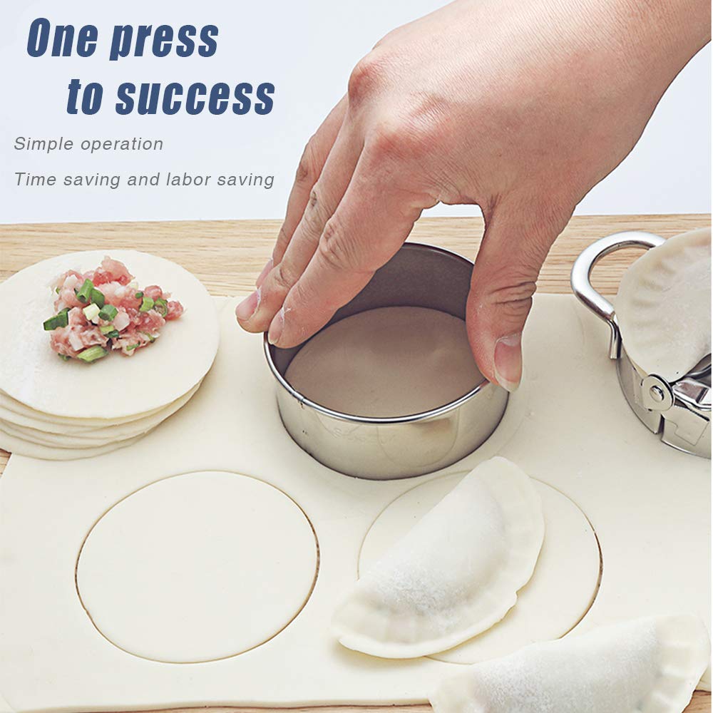 5-Piece Dumpling Maker Set - 2 Stainless Steel Dumpling Molds & 3 Dumpling Skin Press Tools - Perfect for Homemade Dumplings, Wontons, Ravioli and Pie Crust Making - Ideal for Asian Cooking, Family Meal Prep & Holiday Baking