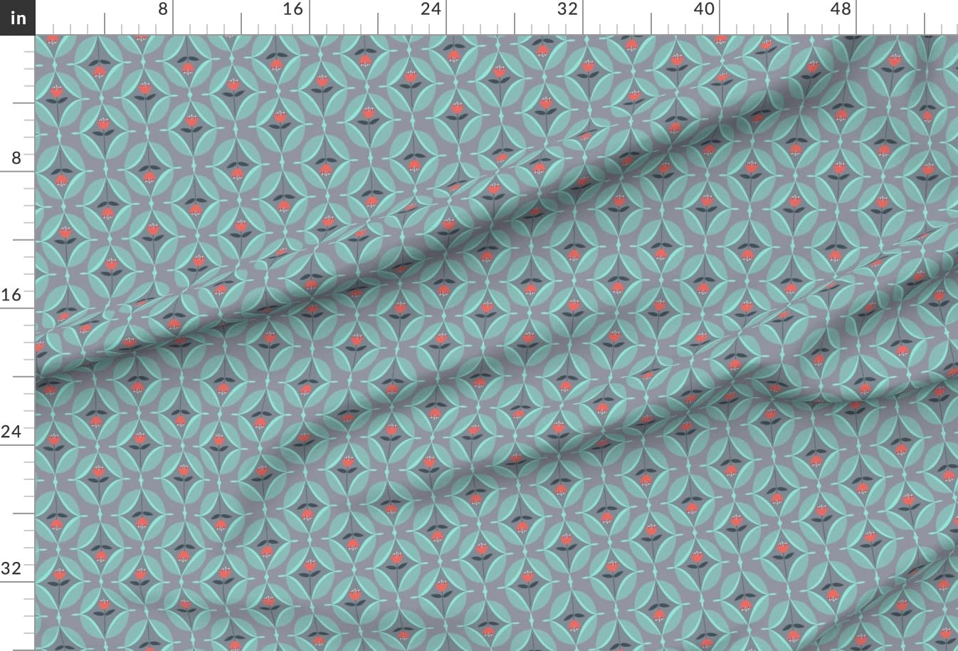 Mod Gray Red Spring Floral Coral Flowers Aqua Blue Tulips Retro Print Chiffon Fabric by The Yard - Premium Sewing Material for Fashion Apparel, Dresses & Home Decor | Perfect for DIY Projects, Curtains, Quilting and Upholstery