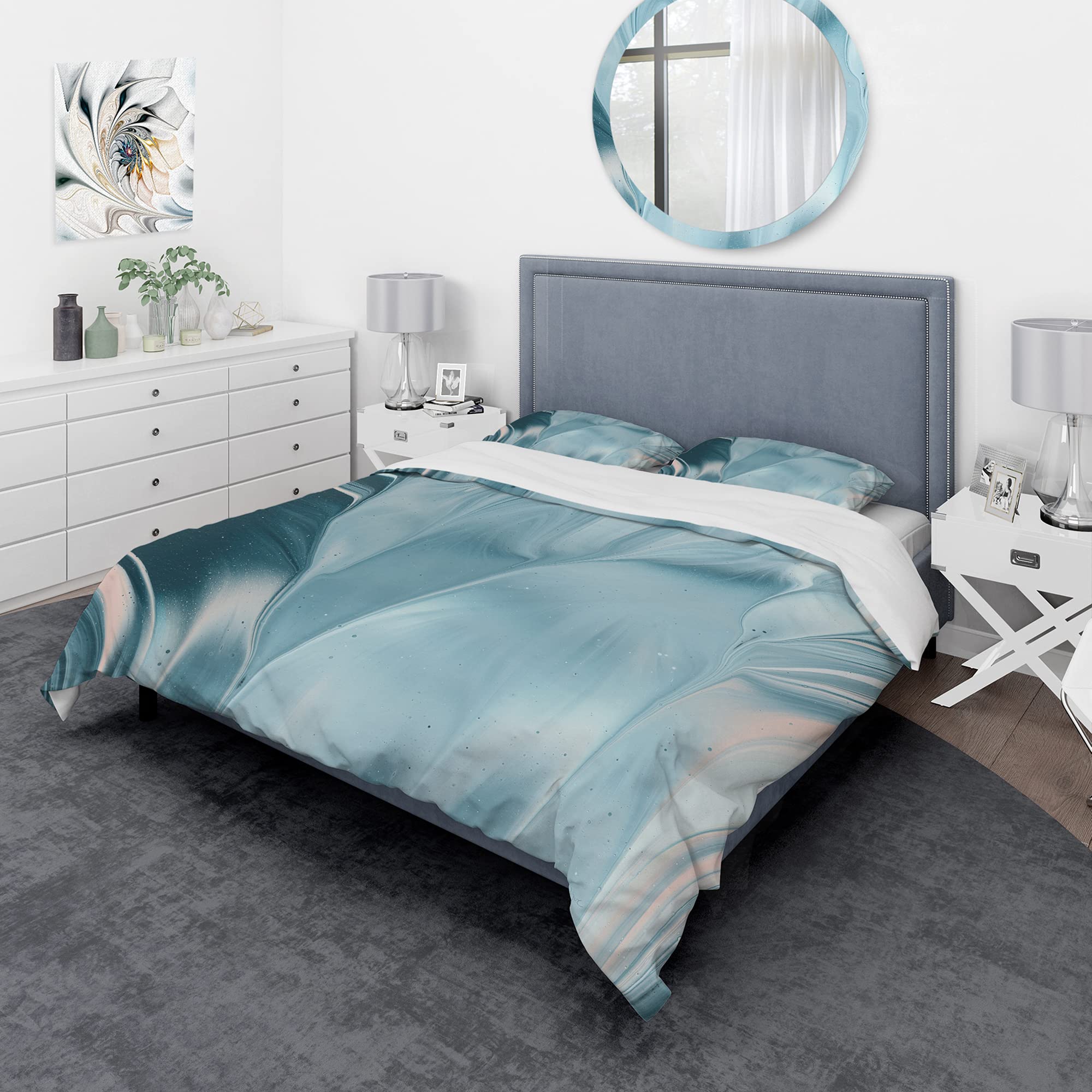 Modern Blue Abstract Duvet Cover Set King - 3Pc All-Season Bedding for Contemporary Homes