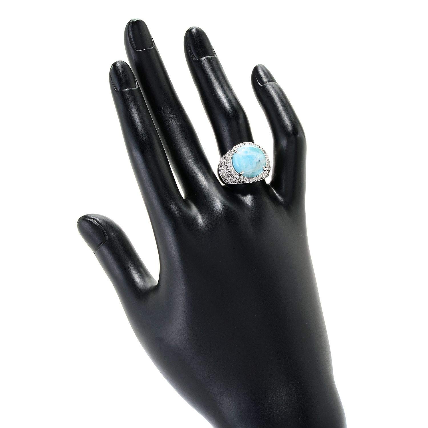 13.5mm Sterling Silver Larimar & White Topaz Halo Ring for Women | Elegant Jewelry Gift for Birthday, Anniversary & Special Occasions