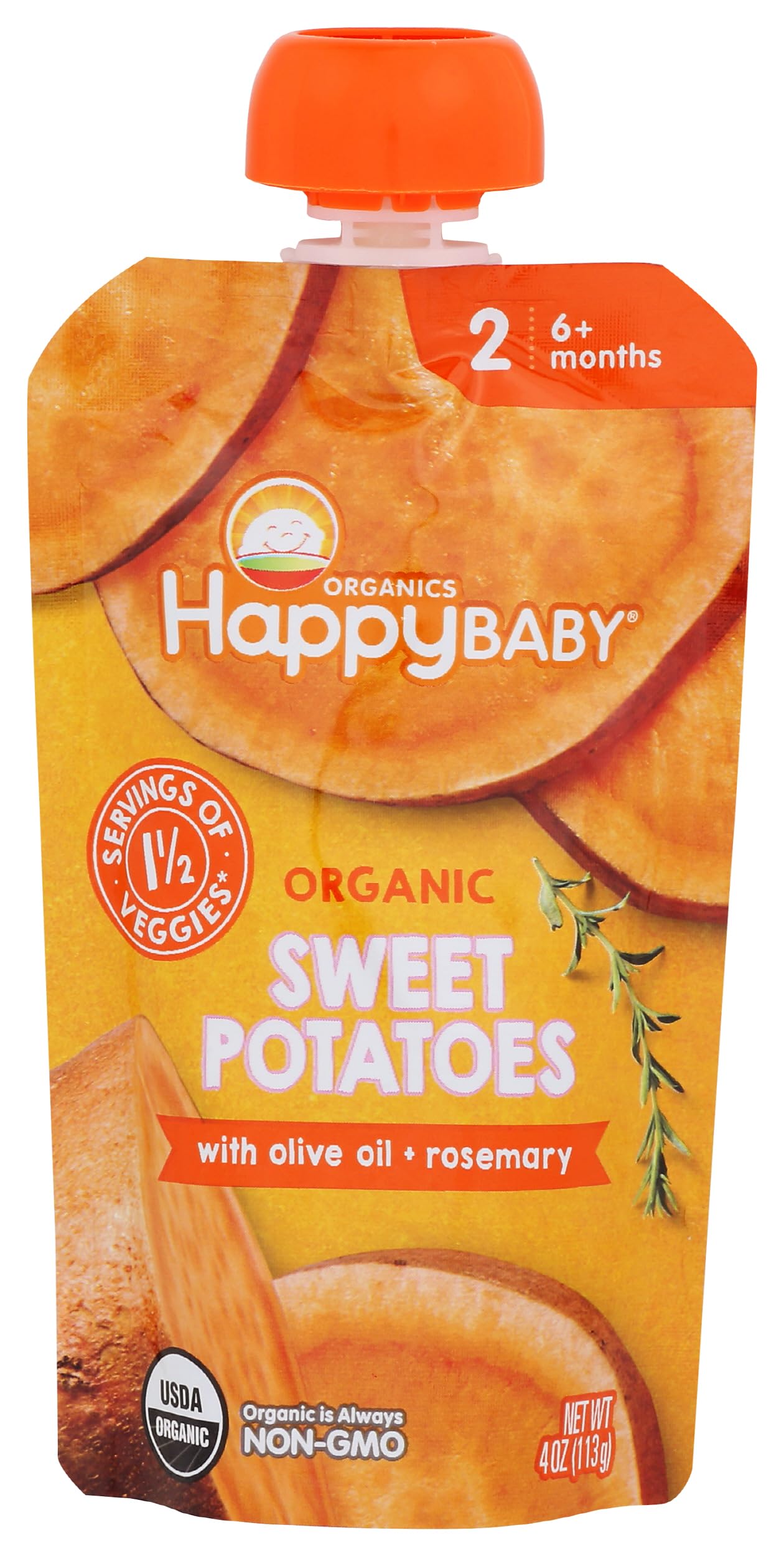 Organic Sweet Potatoes Baby Food with Olive Oil & Rosemary - Happy Baby 4oz Pouch | Healthy & Nutritious First Foods for Infants | Ideal for On-the-Go Feeding & Travel