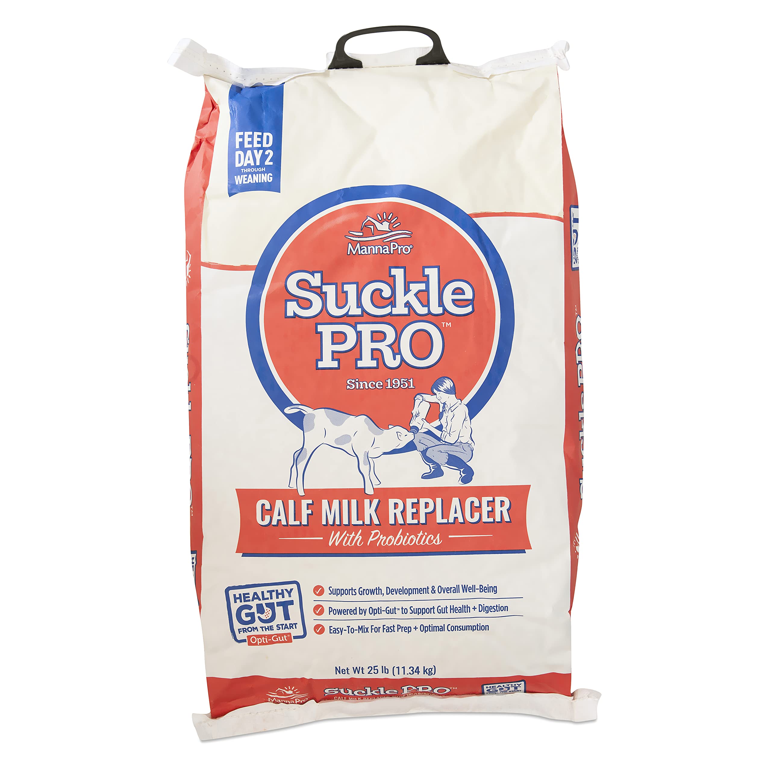 Manna Pro Suckle Pro Calf Milk Replacer - 22% High Protein Powder with Probiotics for Newborn Calves - 25 lb Bag - Ideal for Dairy Farm, Livestock Nutrition & Calf Growth