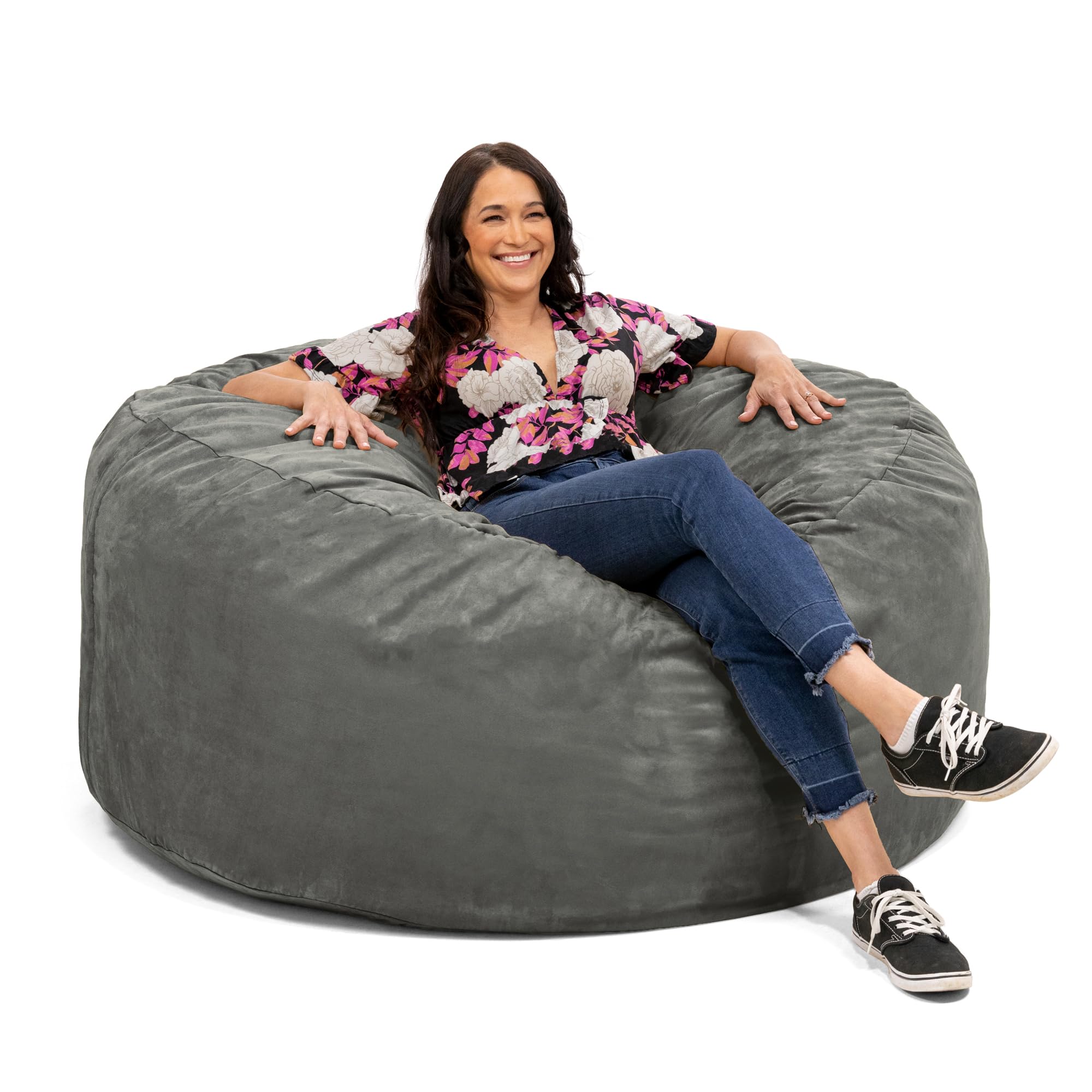 Jaxx 5 Foot Oversized Saxx Bean Bag Chair for Adults - Extra Large Memory Foam Filled Lounger, Charcoal Gray - Perfect for Living Room, Game Room, Dorm & Relaxation