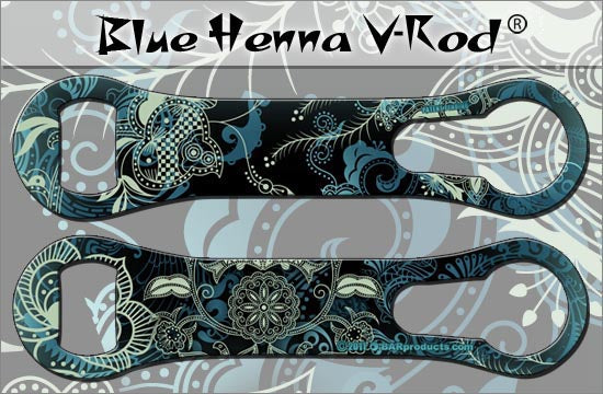 Blue Henna Pattern V Rod® Bottle Opener - Unique Vintage Style for Beer, Soda & Home Bar Accessories - Perfect for Parties, Gifts & Kitchen Decor