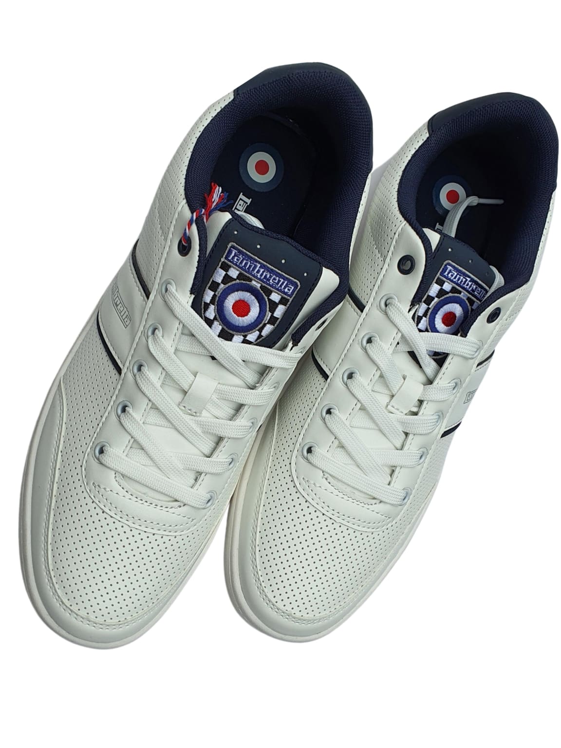 Lambretta White and Navy Men's Casual Sneakers - Comfortable Walking Shoes for Everyday Wear, Gym, and Travel