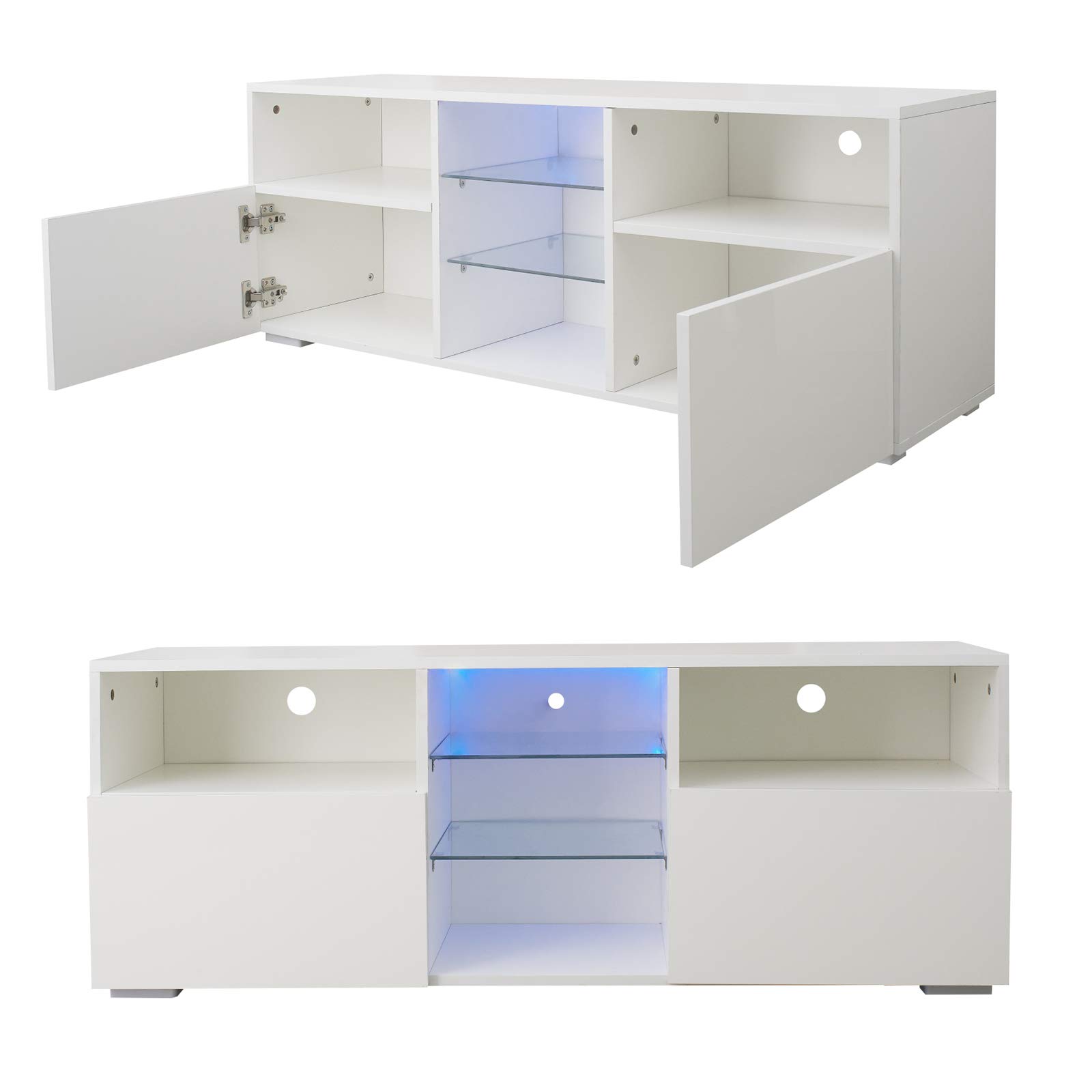 Modern Minimalist TV Stand for 55 Inch TV - High Gloss White Entertainment Center with 20-Color LED Lights - Creative Living Room Furniture for Home Theater & Gaming Setup