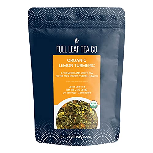 Organic Lemon Turmeric Loose Leaf Tea - 2oz Bag (Approx. 30 Servings) | Full Leaf Tea Co. | Antioxidant-Rich Herbal Tea for Detox & Wellness | Perfect for Morning Boost or Evening Relaxation