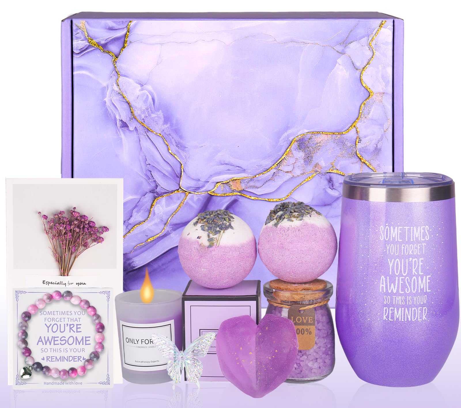 Relaxing Spa Gift Basket Set for Women - Perfect Birthday, Mother's Day & Christmas Present for Her, Mom, Sister, Wife, Girlfriend or Coworker | Purple Bath & Body Luxury Gift Box for Stress Relief & Self-Care at Home