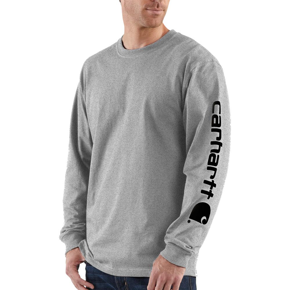 K231 Loose Fit Heavyweight Long Sleeve Graphic T-Shirt with Logo Sleeve - Heather Grey & Black - Casual Streetwear for Men & Women