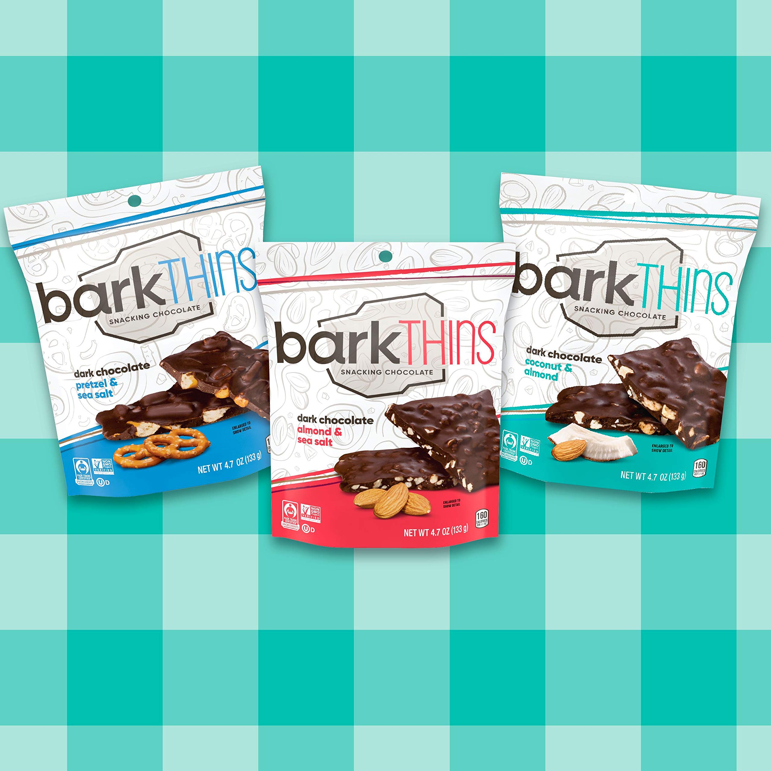 BarkTHINS Dark Chocolate Snacking Variety Pack - 4.7oz Bags (3 Count) | Vegan, Gluten-Free Chocolate Clusters | Perfect for Office Snacks, Gifts & Movie Nights