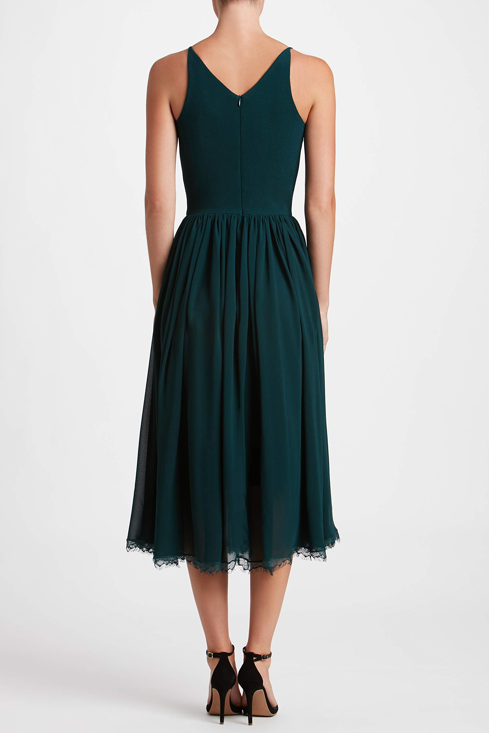 Dress the Population Women's Alicia Plunging V-Neck Sleeveless Fit & Flare Midi Dress - Perfect for Cocktail Parties, Date Nights & Special Occasions