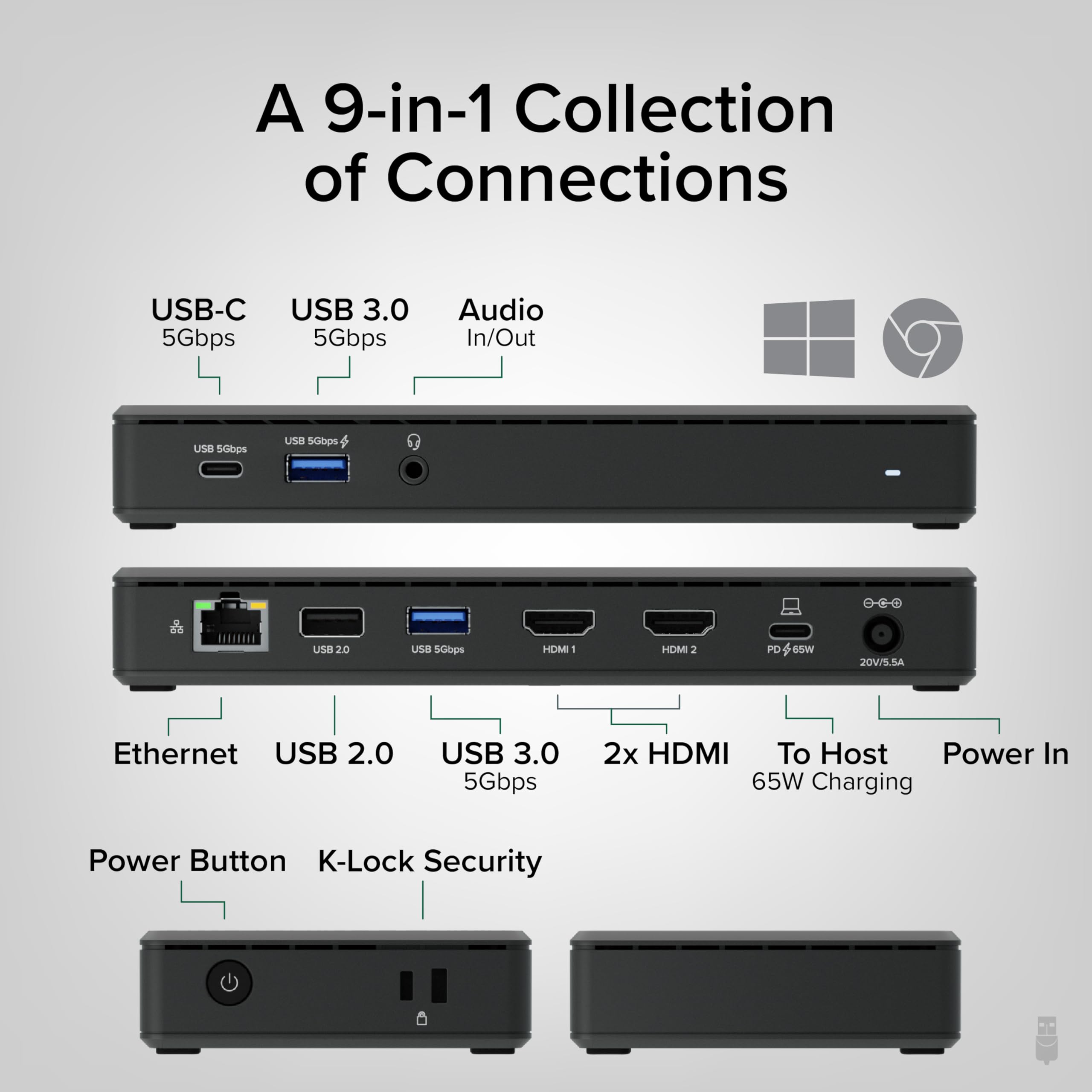 Plugable USB C Docking Station Dual Monitor with 2 HDMI Ports & Power Delivery - 4K UHD for Windows & ChromeOS - 1x USB-C, 3x USB-A, Gigabit Ethernet, Audio Jack - Driverless (UD-MSTH2) - Perfect for Home Office & Remote Work Setup