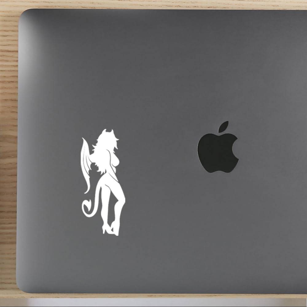 Sexy Devil Girl (White) - Set of 2 Premium Waterproof Vinyl Decal Stickers for Laptop, Phone, Helmet, Car Window, Bumper, Mug, Cup, Door & Wall Decor - Perfect for Customizing Tech Accessories, Vehicles, Home & Office Decorations