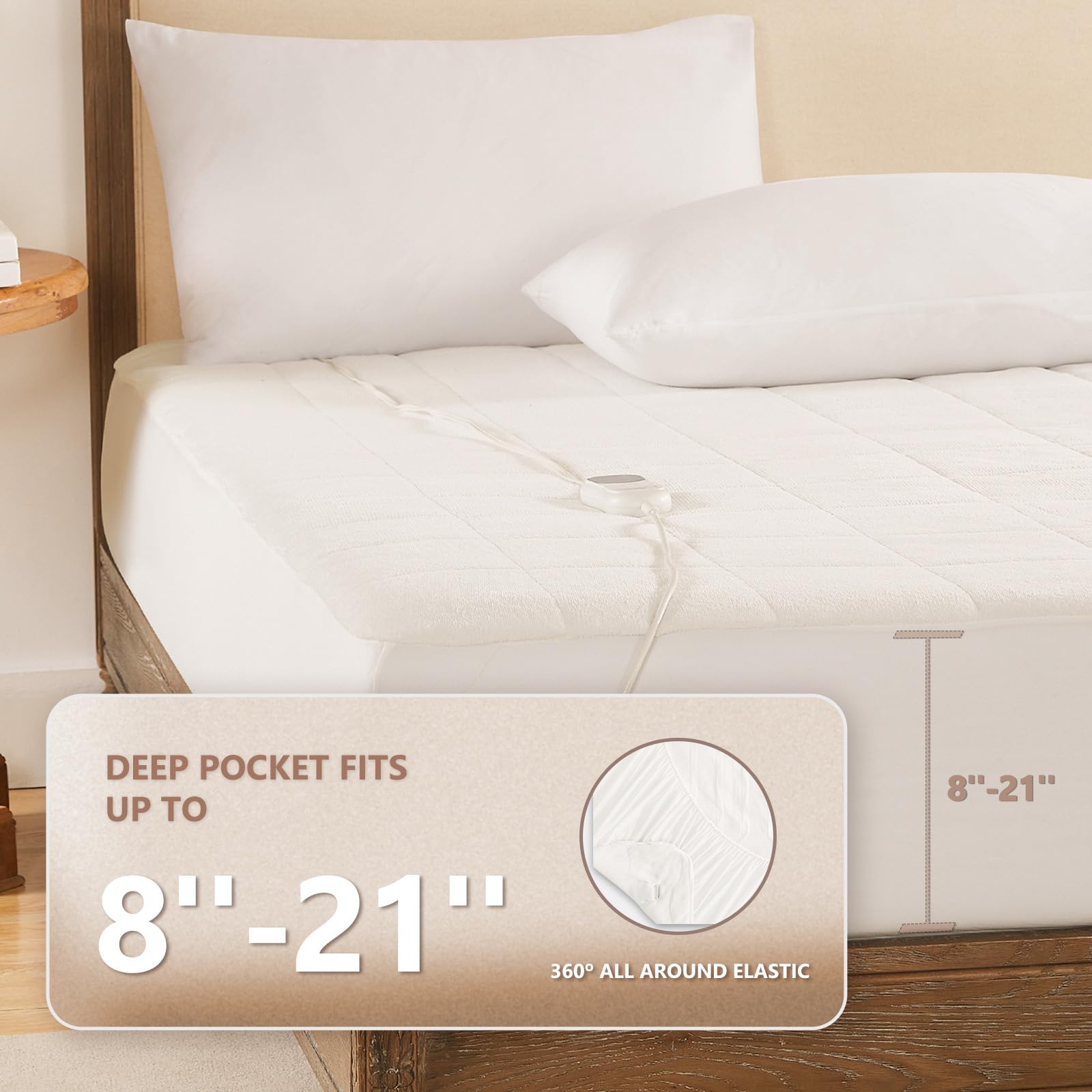 Homemate Queen Size Electric Heated Mattress Pad - 5 Heat Settings, Coral Fleece, Dual Controller & Auto-Off (10 Hours) - Fits Up to 21
