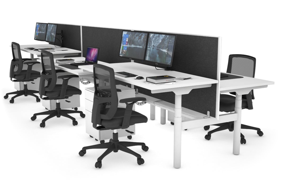 Flexi Premium Height Adjustable 6-Person H Bench Workstation - White Frame [1600L x 700W] - Ideal for Office, Coworking Spaces & Collaborative Work Environments