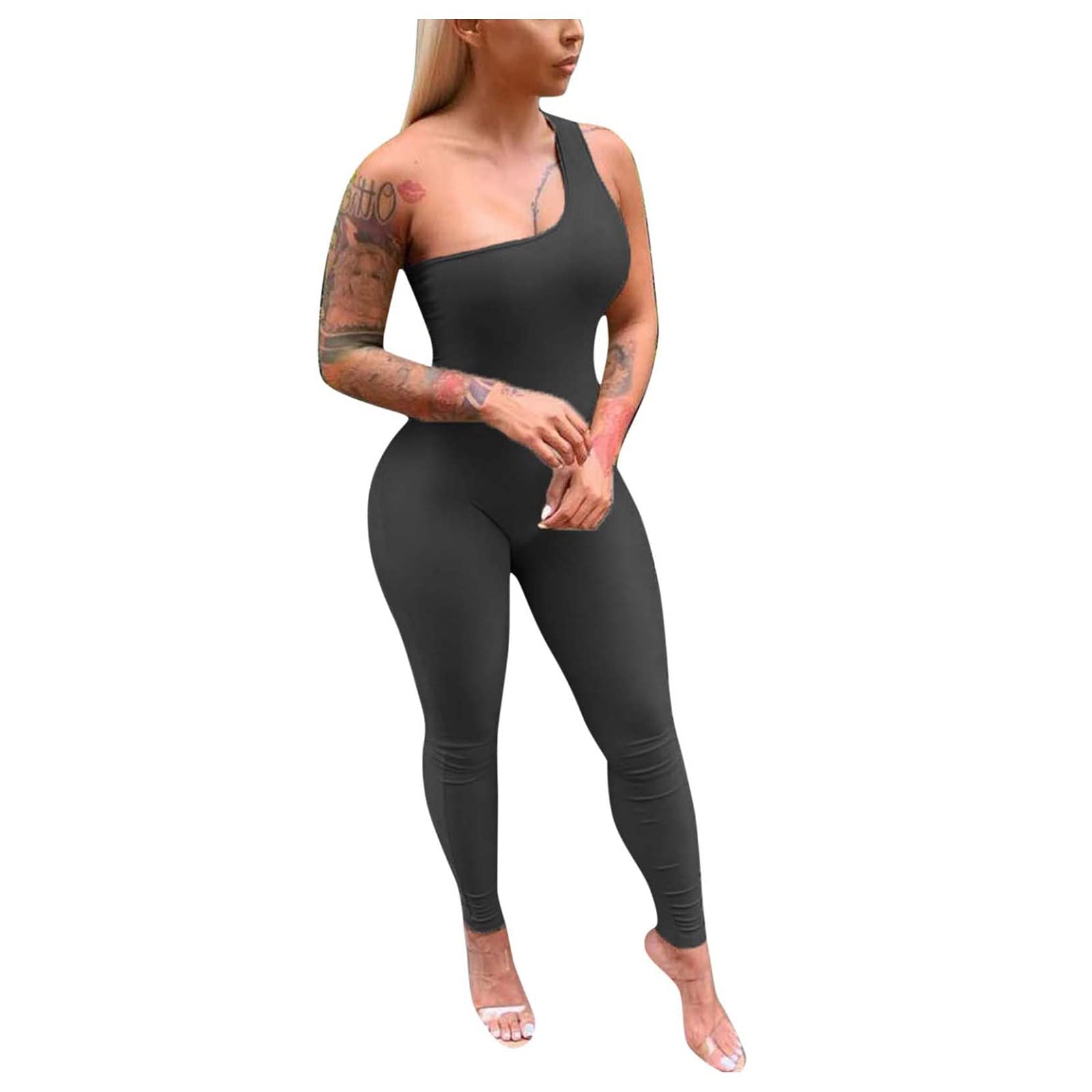 GILIGEGE Women's One-Shoulder Sleeveless Jumpsuit - Sexy Summer Sports Romper with Hip-Lifting Design | Perfect for Gym, Yoga, Beach & Night Out