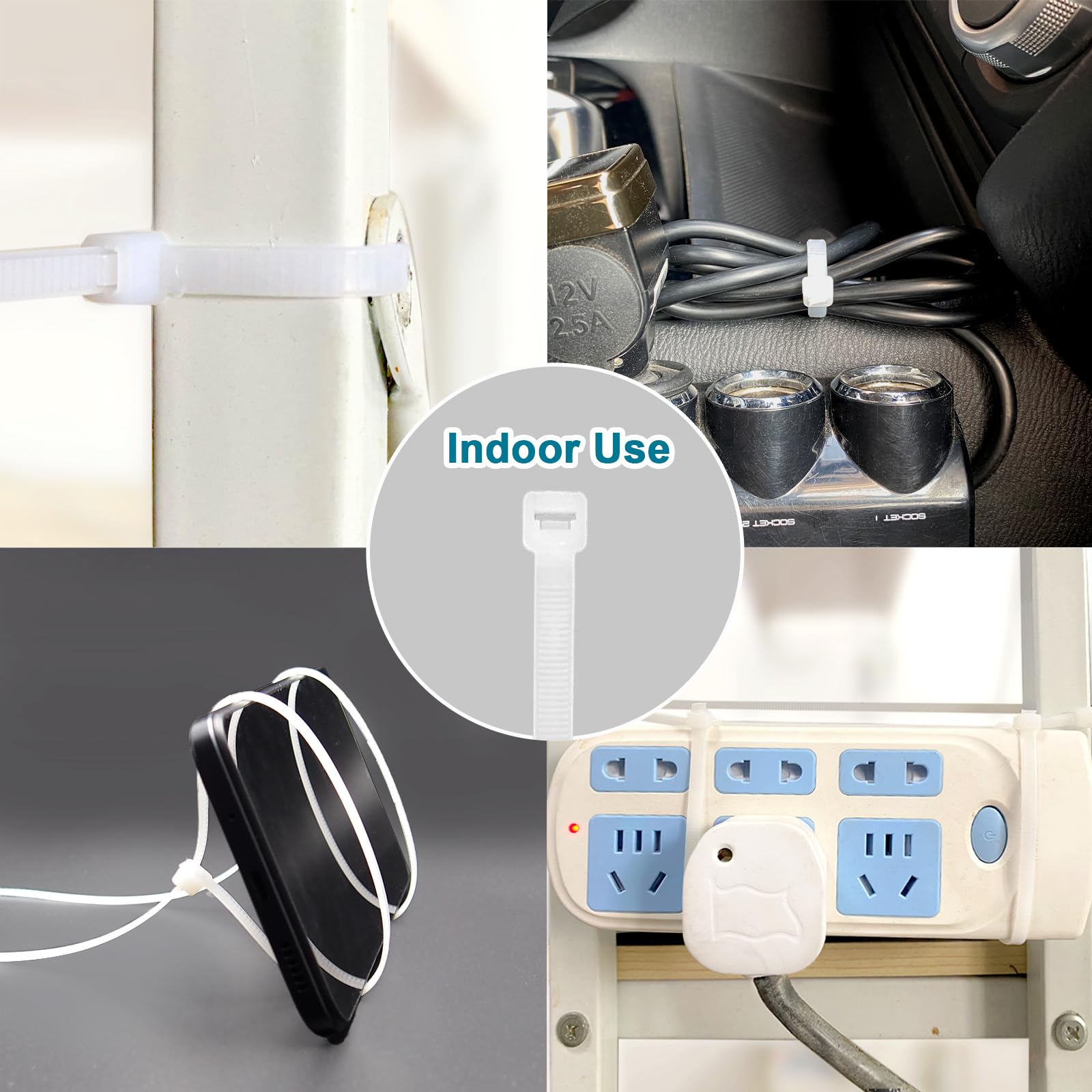White Zip Ties 14 inch (100 Pack) - Heavy Duty 50 lb Clear UV Resistant Cable Ties for Outdoor Use - Secure Wires, Cables & Bundles - Ideal for Home, Office & Garden Organization