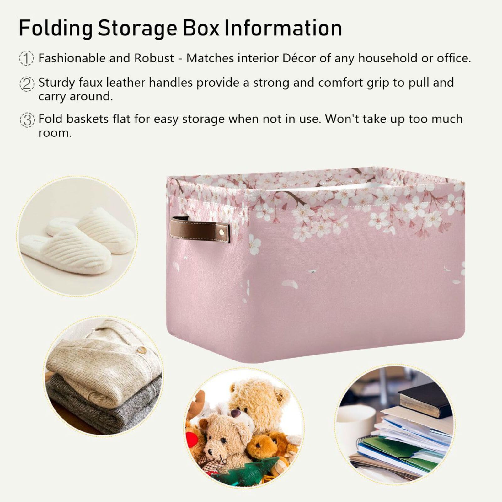 2-Pack Cherry Blossom Fabric Storage Baskets with Handles - Closet Organizer Bins for Clothes, Toys & Home Organization - Perfect for Bedroom, Nursery & Shelf Storage
