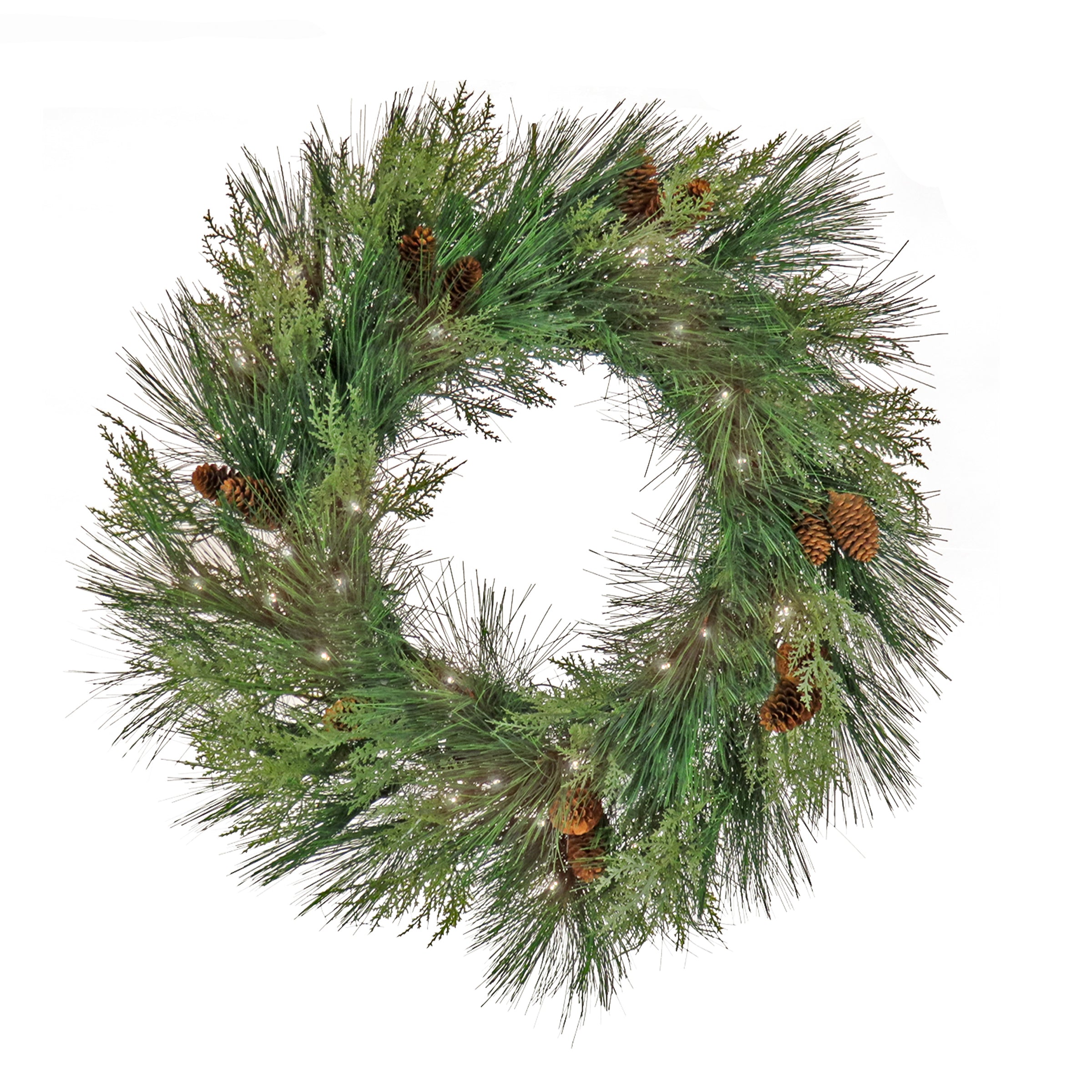 28 in. Pre-Lit HGTV Home Collection Black Tie Cedar Wreath - Elegant Christmas Holiday Decor for Front Door, Mantel & Indoor/Outdoor Use