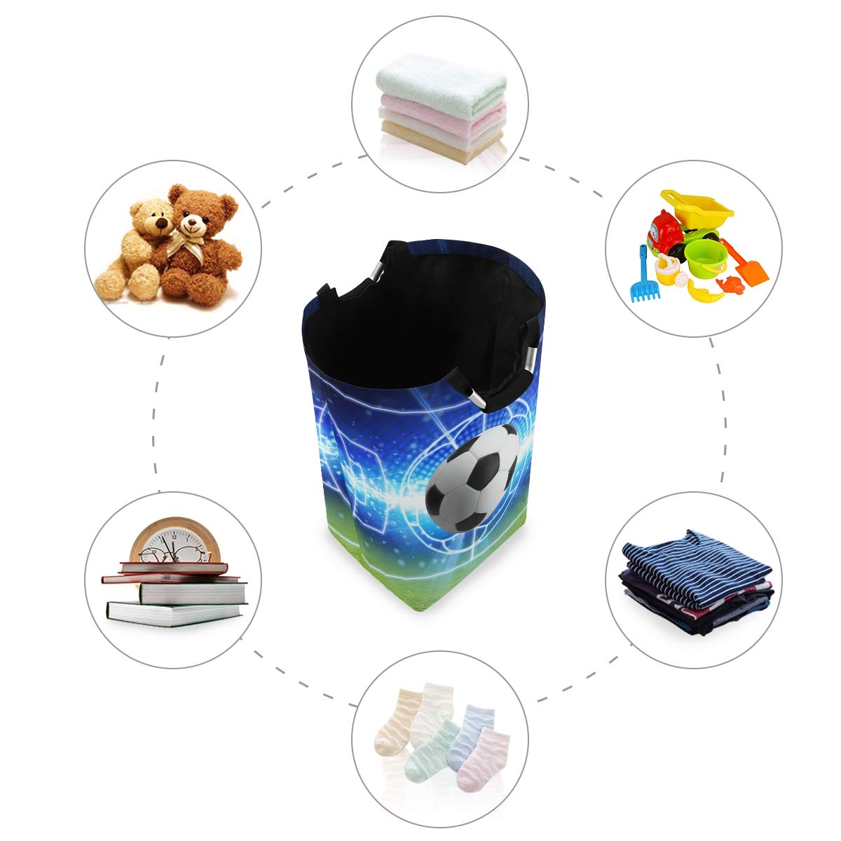 AUUXVA Collapsible Laundry Hamper - Foldable Sports Ball Design Clothes Basket for Soccer, Football & Laundry Storage | Perfect for Bedroom, Dorm, Kids Room & Toy Organization