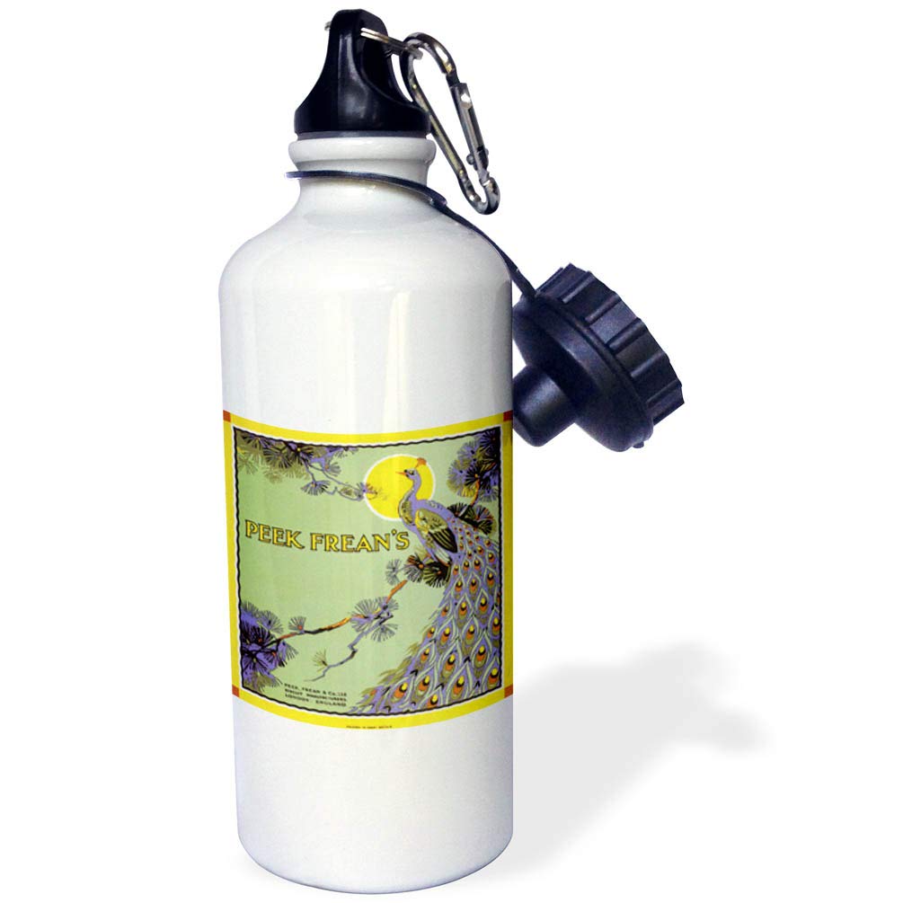 Vintage Peek Frean's Biscuits London England Label Sports Water Bottle - 21 oz White Insulated Stainless Steel Bottle for Gym, Hiking & Outdoor Activities