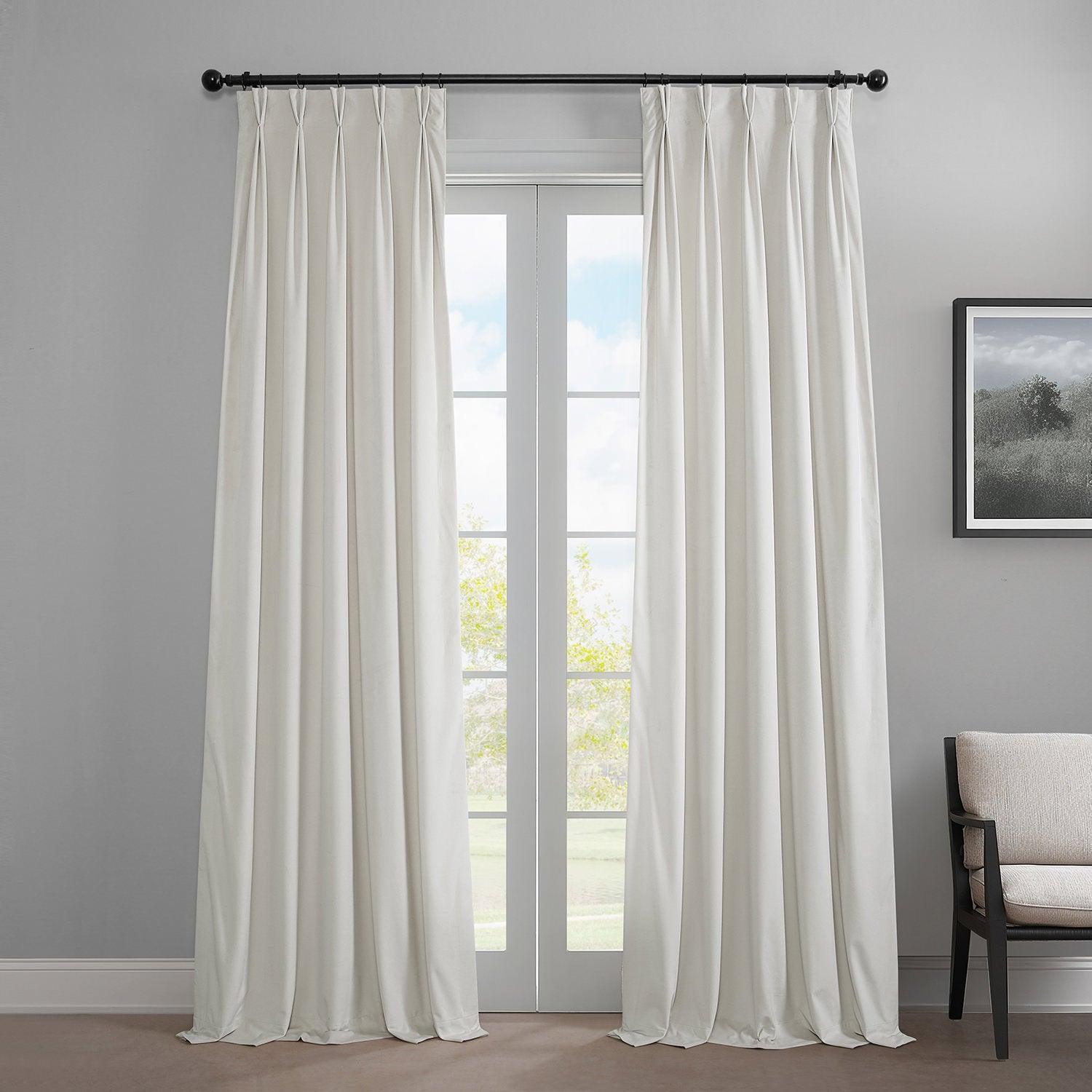 Luxury White French Pleat Velvet Blackout Curtains - Thermal Insulated Room Darkening Drapes for Bedroom & Living Room