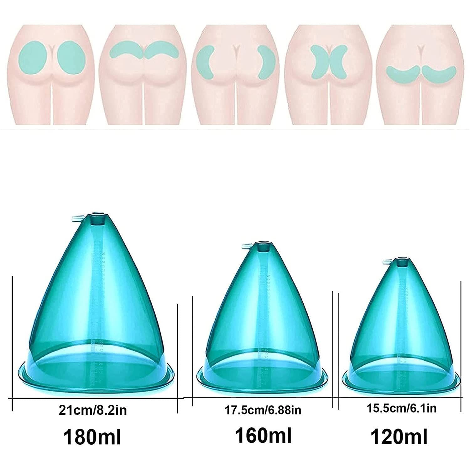 3 Pairs Vacuum Cupping Therapy Set – 180ml/160ml/120ml Premium Silicone Cups for Body Massage, Cellulite Reduction & Pain Relief – Buttocks, Back & Legs Massager – Home Spa & Professional Use