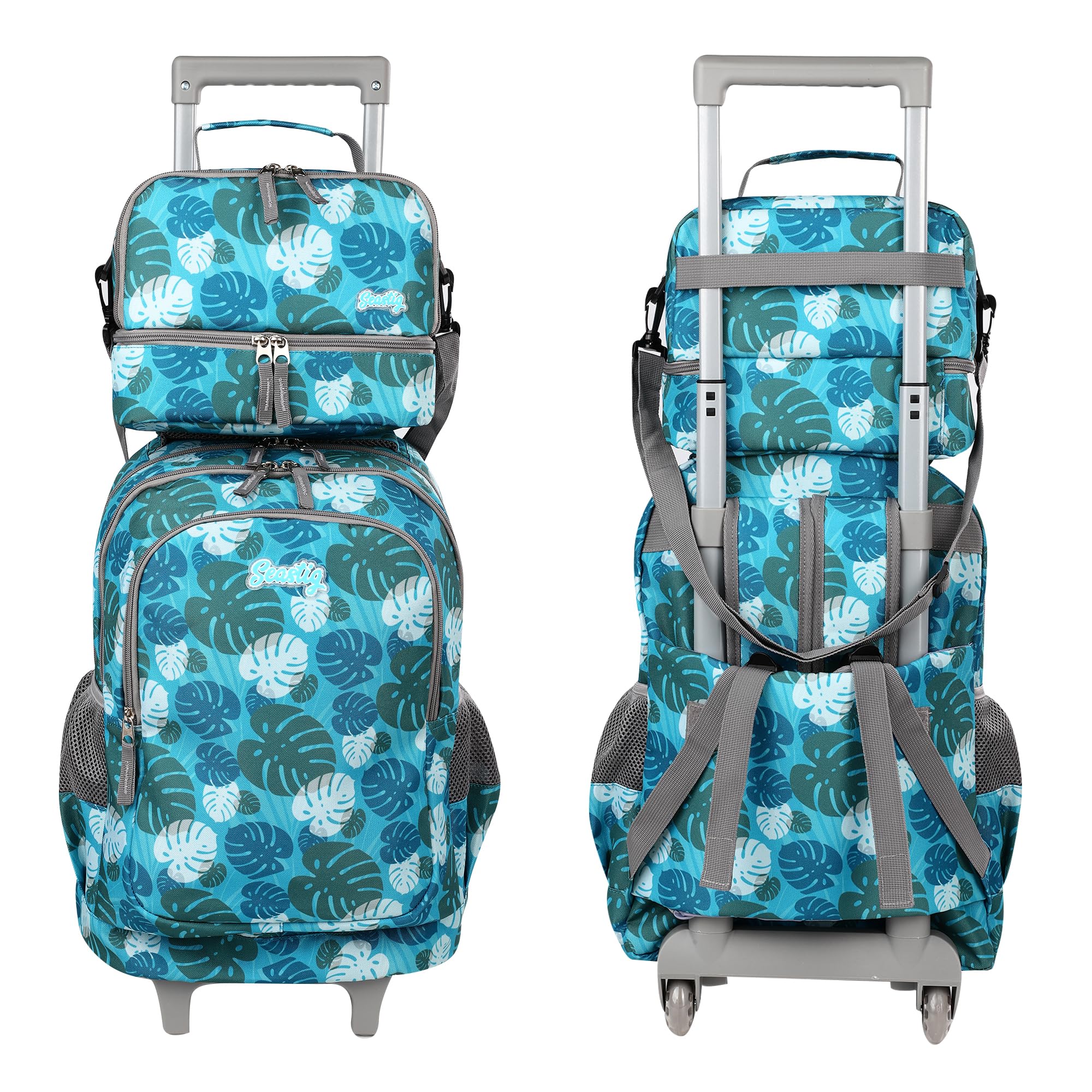 Seastig 18in Rolling Backpack for Girls & Boys - Wheeled School Backpack with Retractable Handle, Durable Kids Travel Bag for School, College, Airplane & Daily Commute