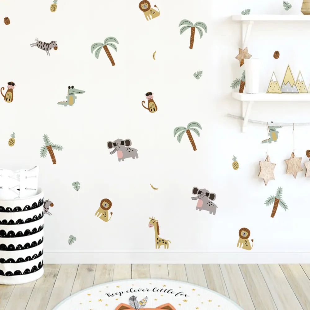 Colorful Animal Wall Decals for Kids Room - Elephant, Monkey, Crocodile Cartoon Stickers | Nursery Decor, Playroom Wall Art, Birthday Party Decoration