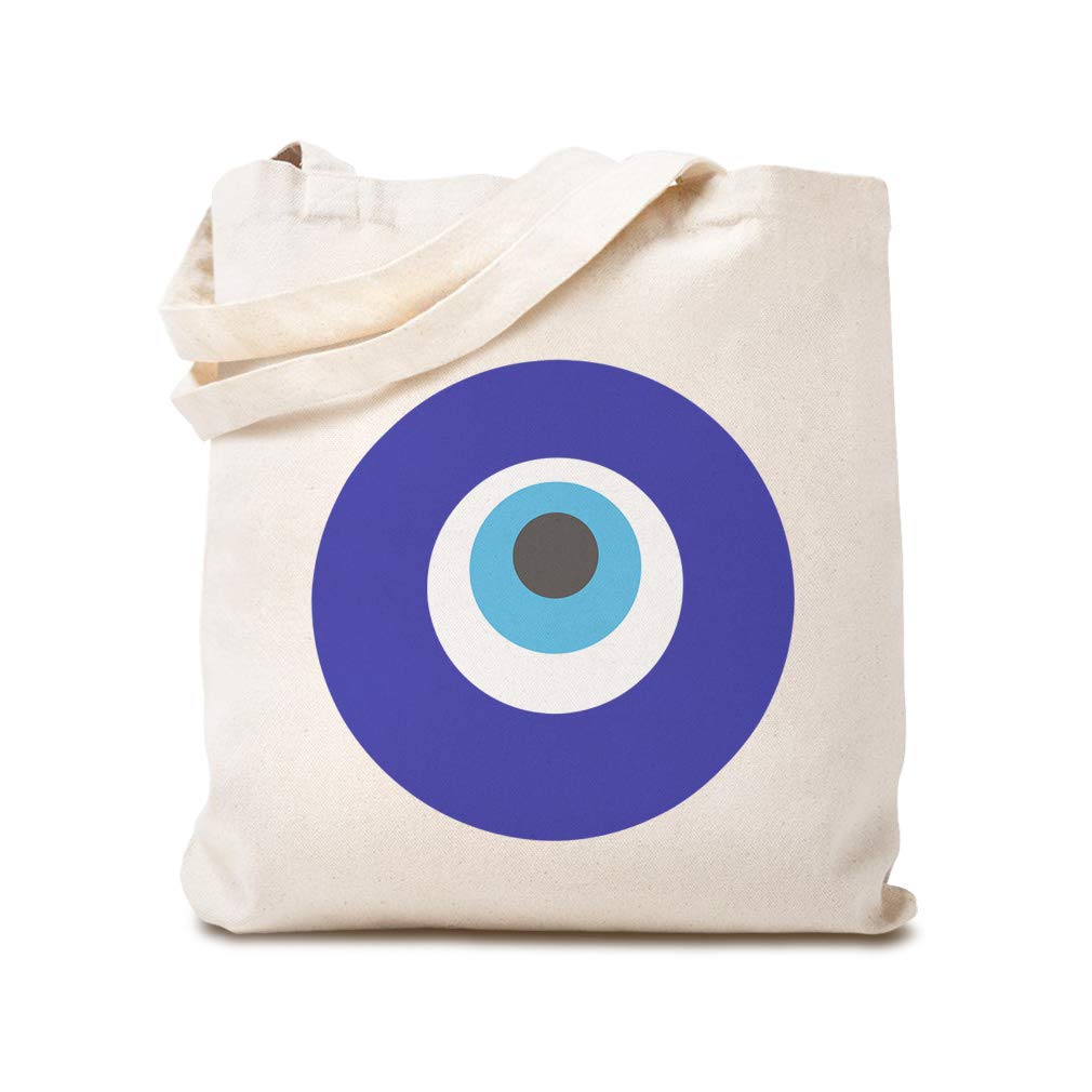 Stylish Canvas Tote Bag with Evil Eye & Hamsa Design - Reusable Shopping & Beach Tote for Women - Perfect for Groceries, Picnics & Summer Outings