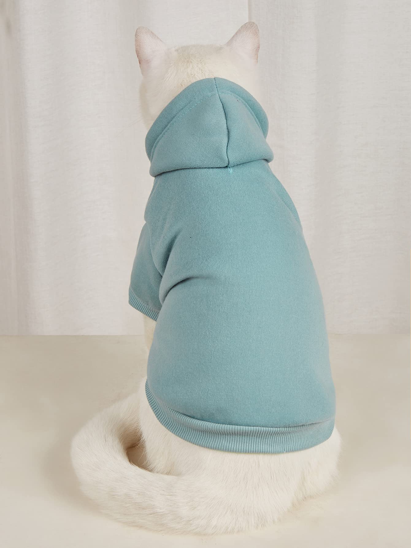 QWINEE Basic Dog Hoodie - Warm Winter Jacket for Small & Medium Dogs & Cats - Cozy Pet Apparel for Puppies & Kittens - Cadet Blue - Perfect for Cold Weather Walks & Indoor Comfort
